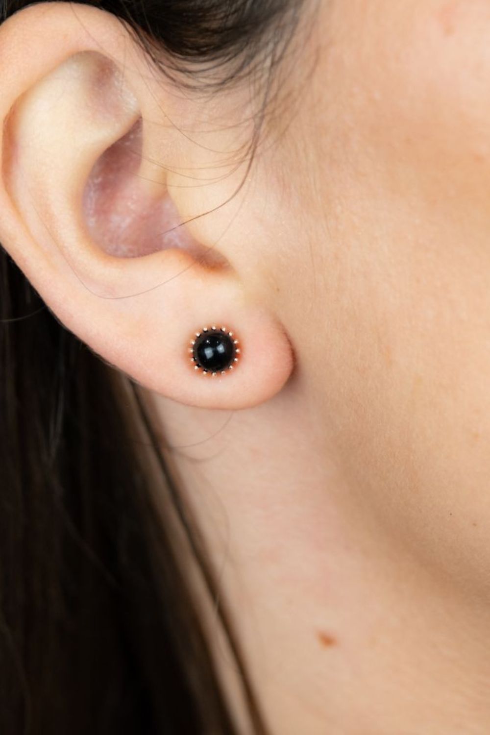 Black Black Small Unisex Round Ball Studs - Minimalist Everyday Dot Earrings, Image 2 of 4