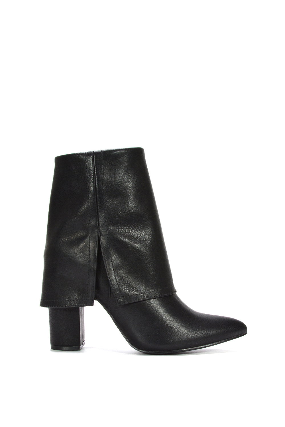 Black 'Ayla' Fold Over Ankle Boots Layered Point Toe Block Heel Booties, Image 1 of 6
