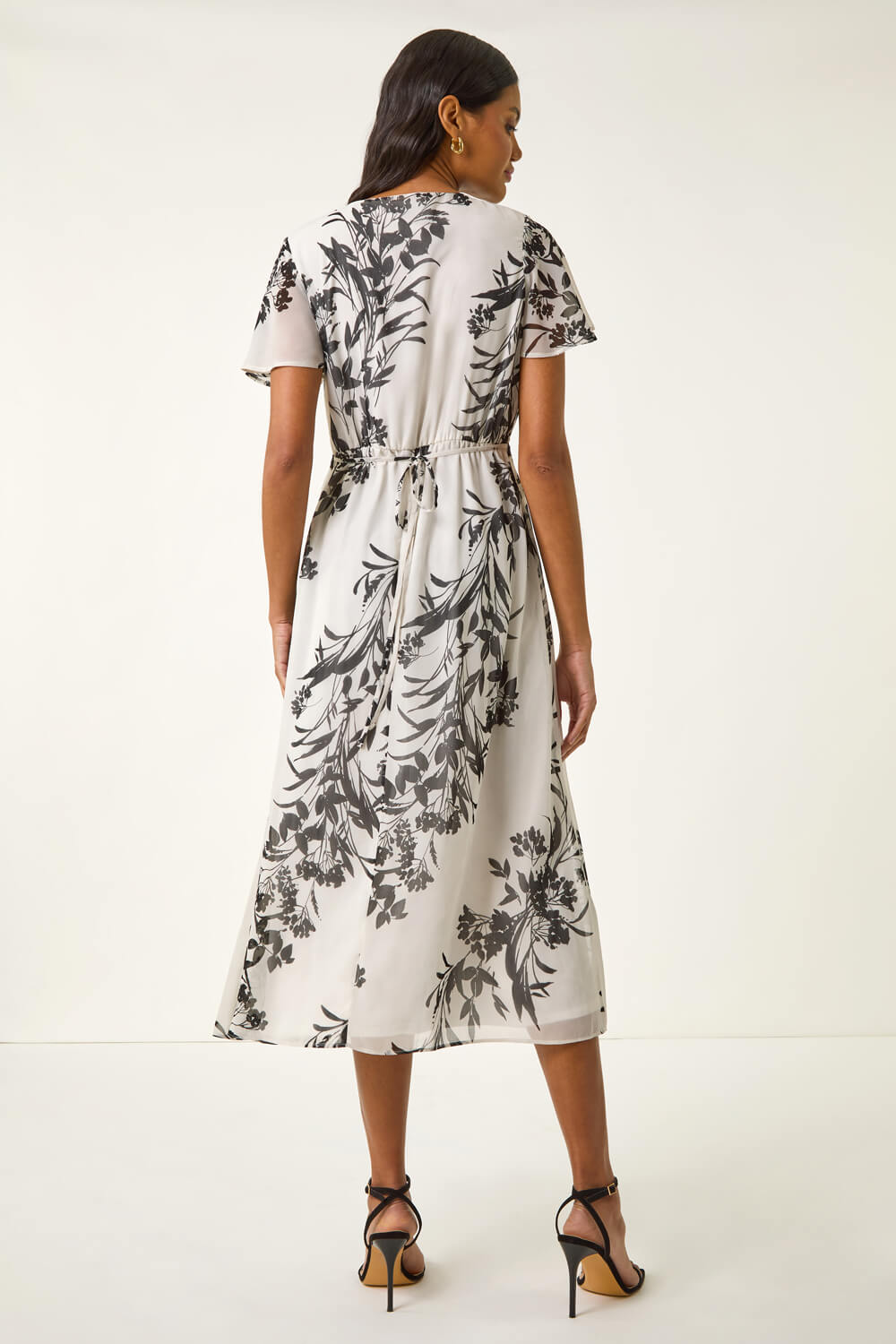 White Lace Trim V-Neck Chiffon Midi Dress, Image 4 of 5