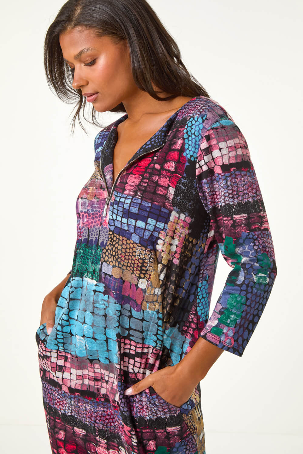 PINK Pebble Spot Zip Detail Midi Dress, Image 5 of 5