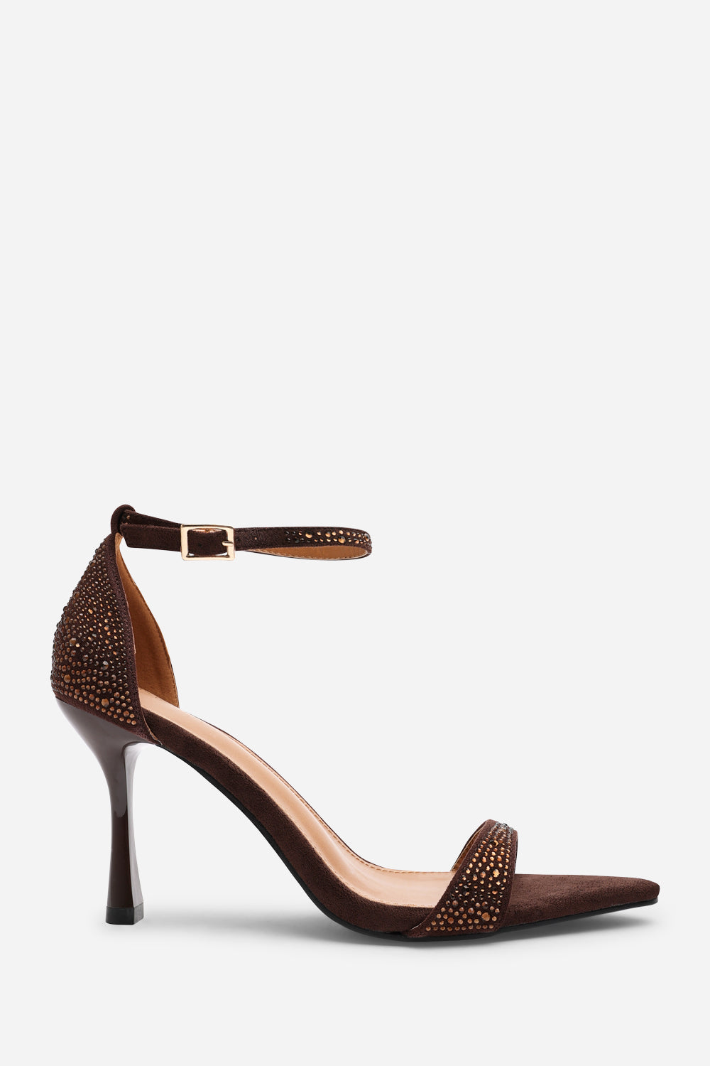 Dark Brown 'Indira' Suede Sparkling Heeled Sandals, Image 2 of 6
