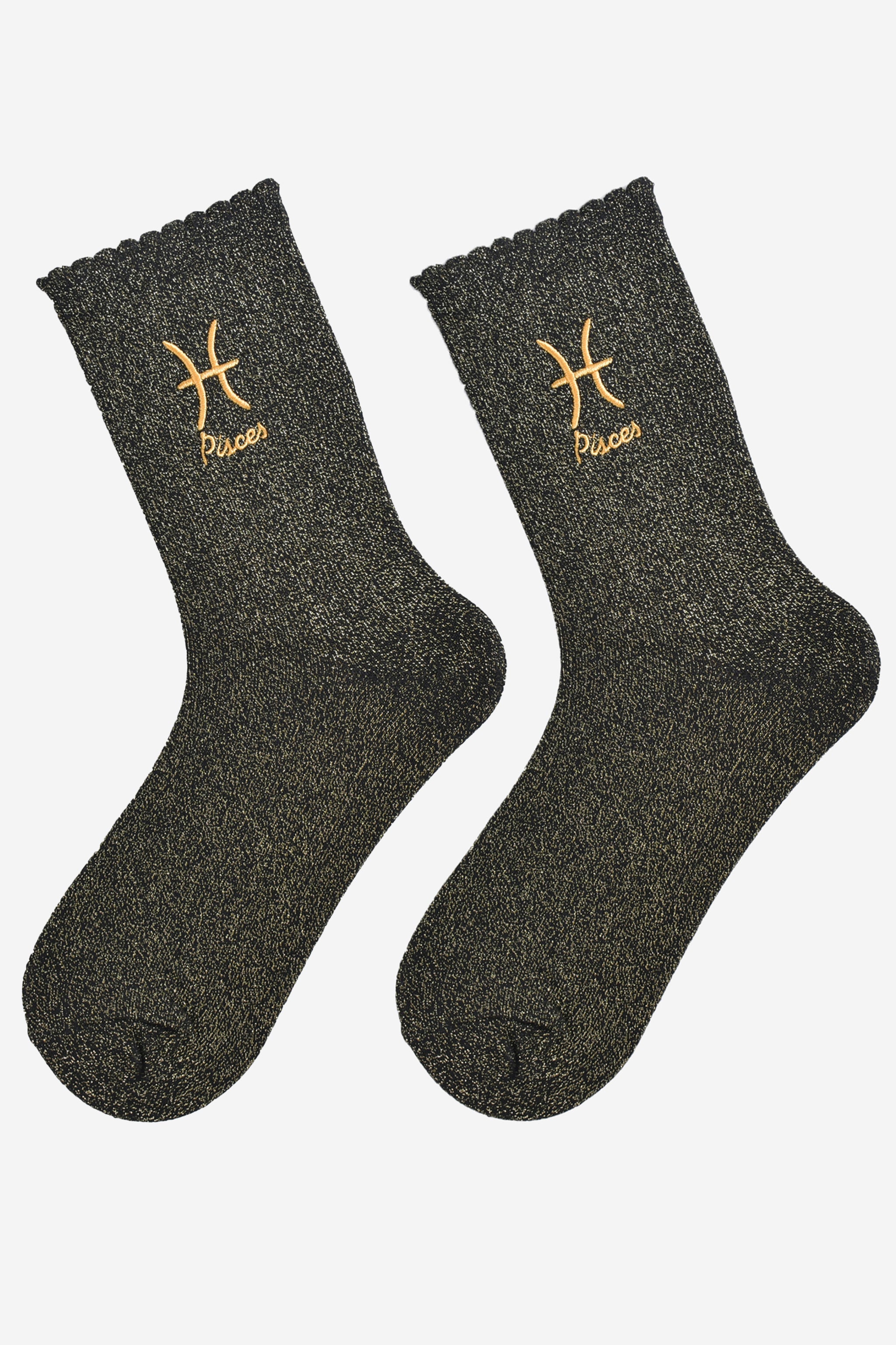 Black Embroiderd Pisces Zodiac Glitter Socks, Image 2 of 4