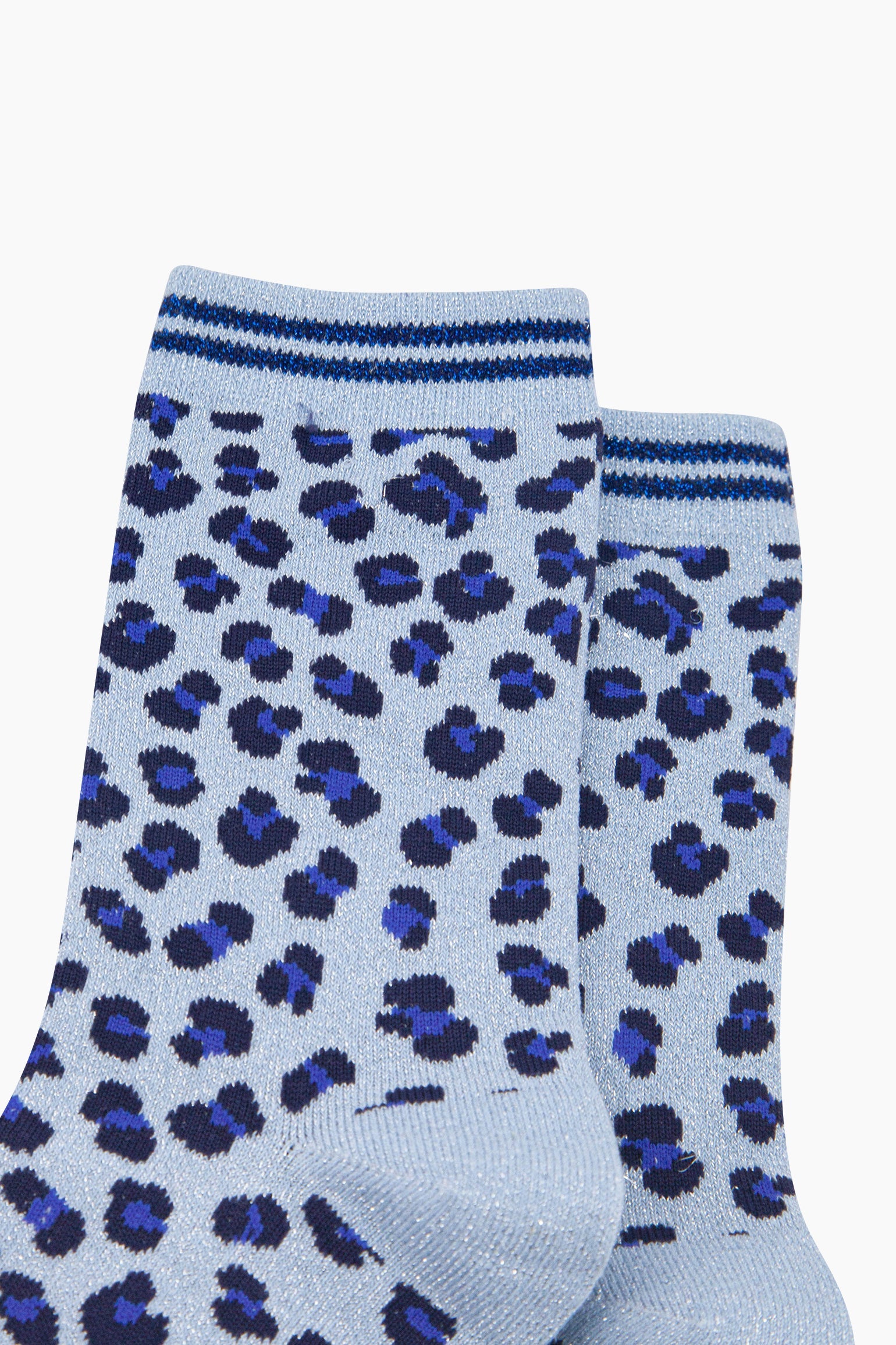 Blue Leopard Combed Cotton Glitter Socks, Image 2 of 4