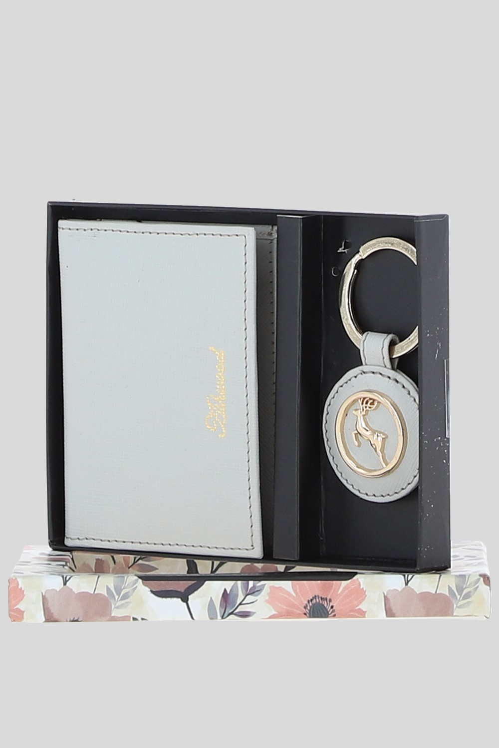 Grey Elegant Real Leather Card Holder & Key Ring Set, Image 1 of 5