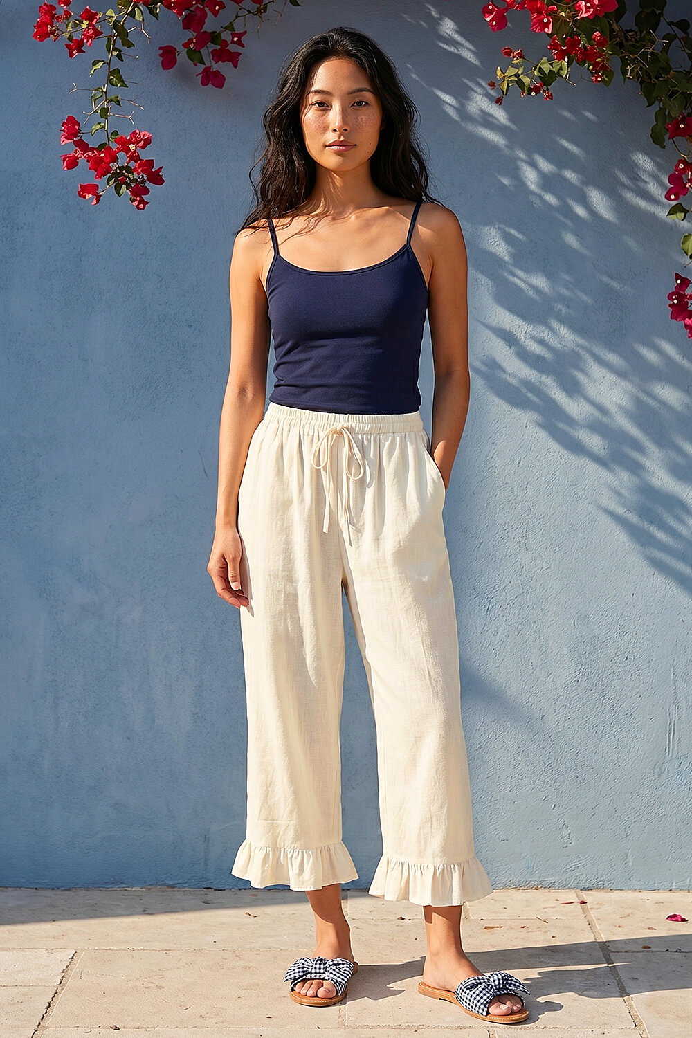 Ivory  Petite Cropped Frill Hem Trouser, Image 3 of 4