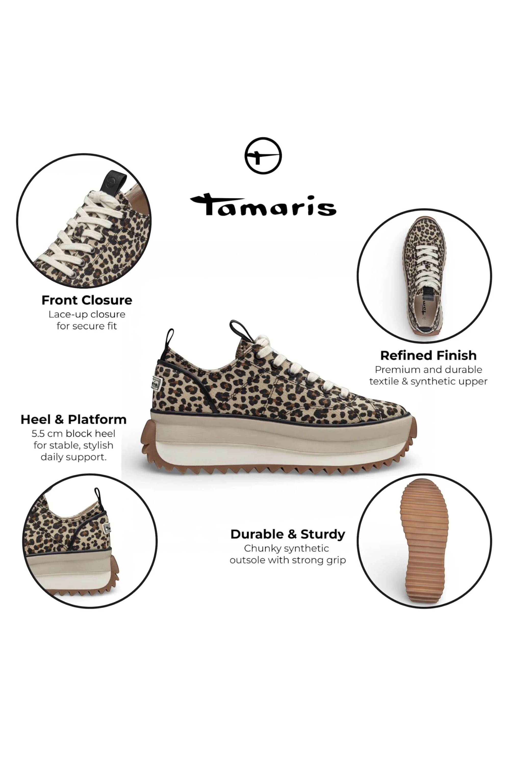 Brown Tamaris Brown Tamaris Womens Leopard Platform Sneakers, Image 2 of 7