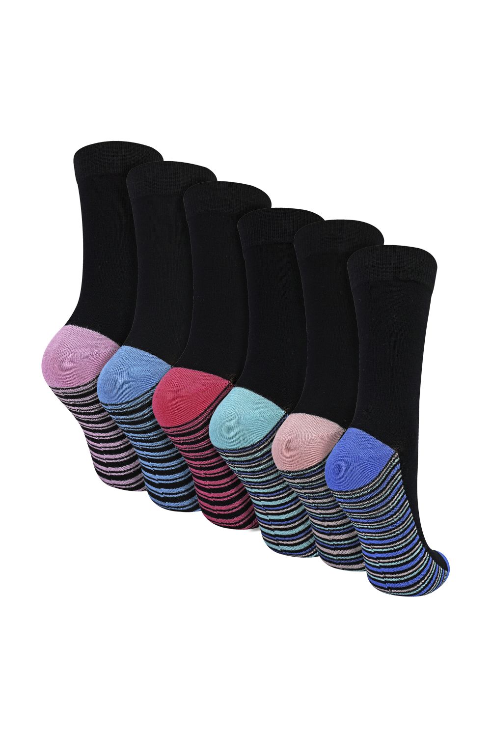 Black 6 Pack Ladies Bamboo Socks Soft Breathable Patterned Everyday Socks, Image 1 of 3