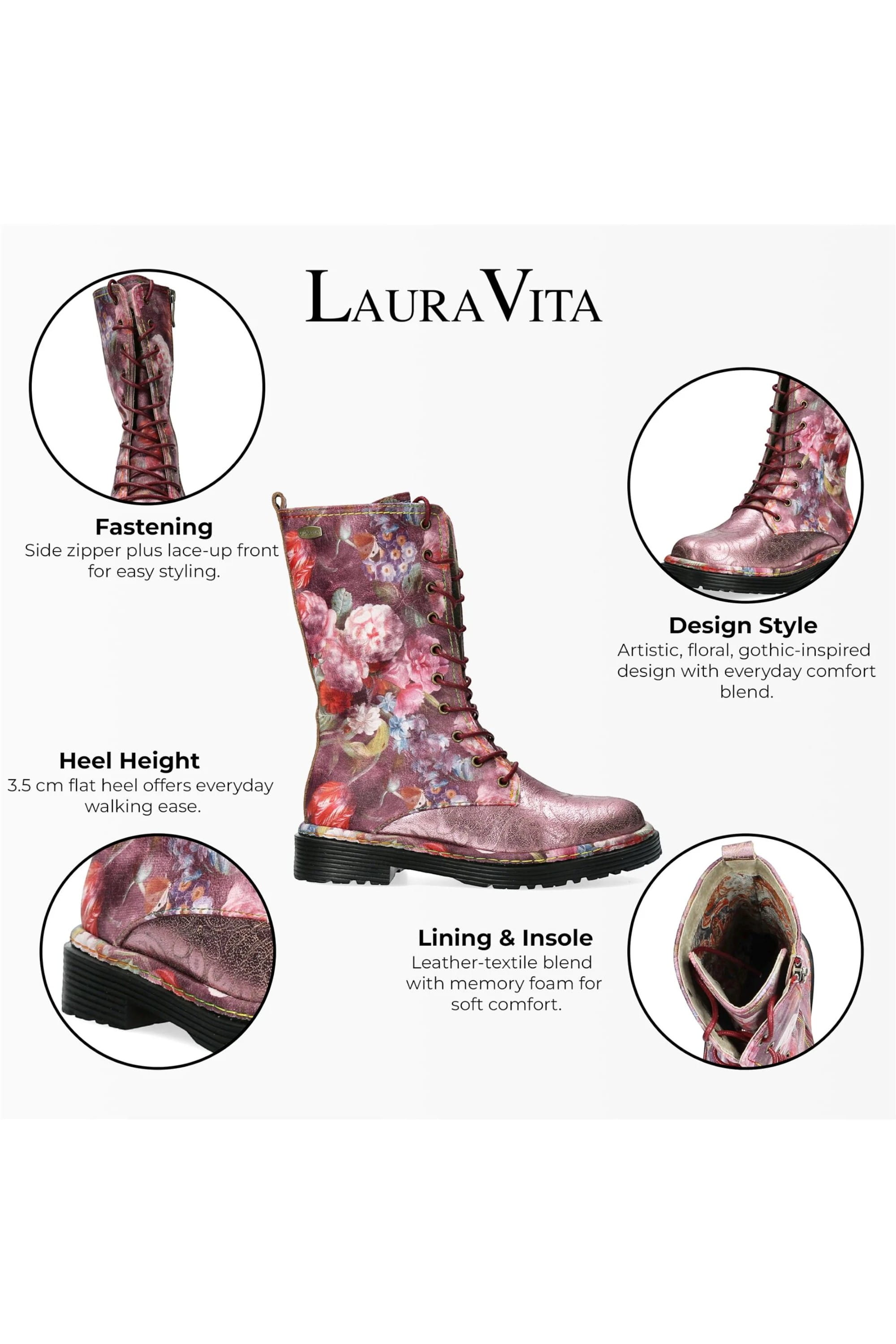 Red Womens Leather Gothic High Boots -INCASO, Image 3 of 7