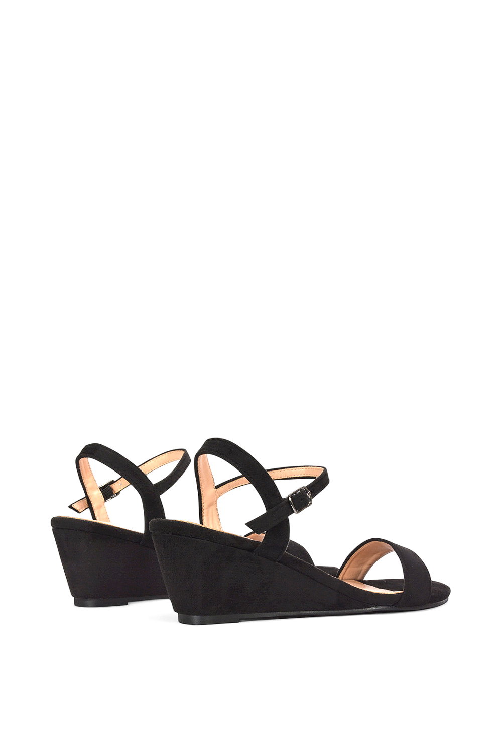 Black XY LONDON Black 'Alissa' Low Wedge Heel Sandals With Ankle Strap, Image 4 of 5