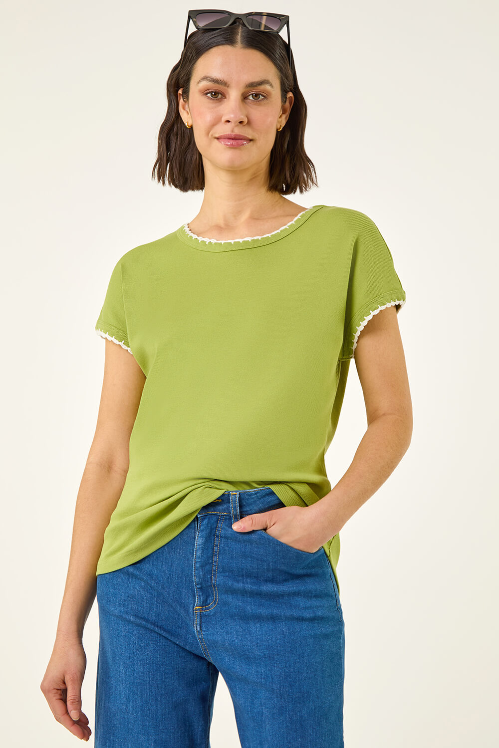 Olive Stitch Detail Ribbed Top, Image 5 of 5