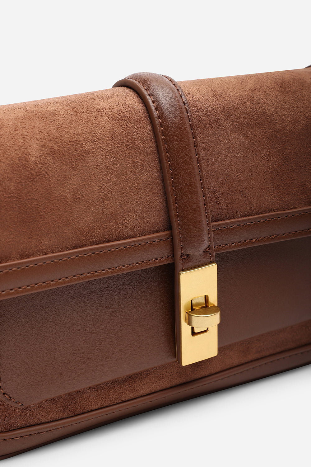 Brown Coral Suede Structured Shoulder Bag with Gold Lock, Image 5 of 8