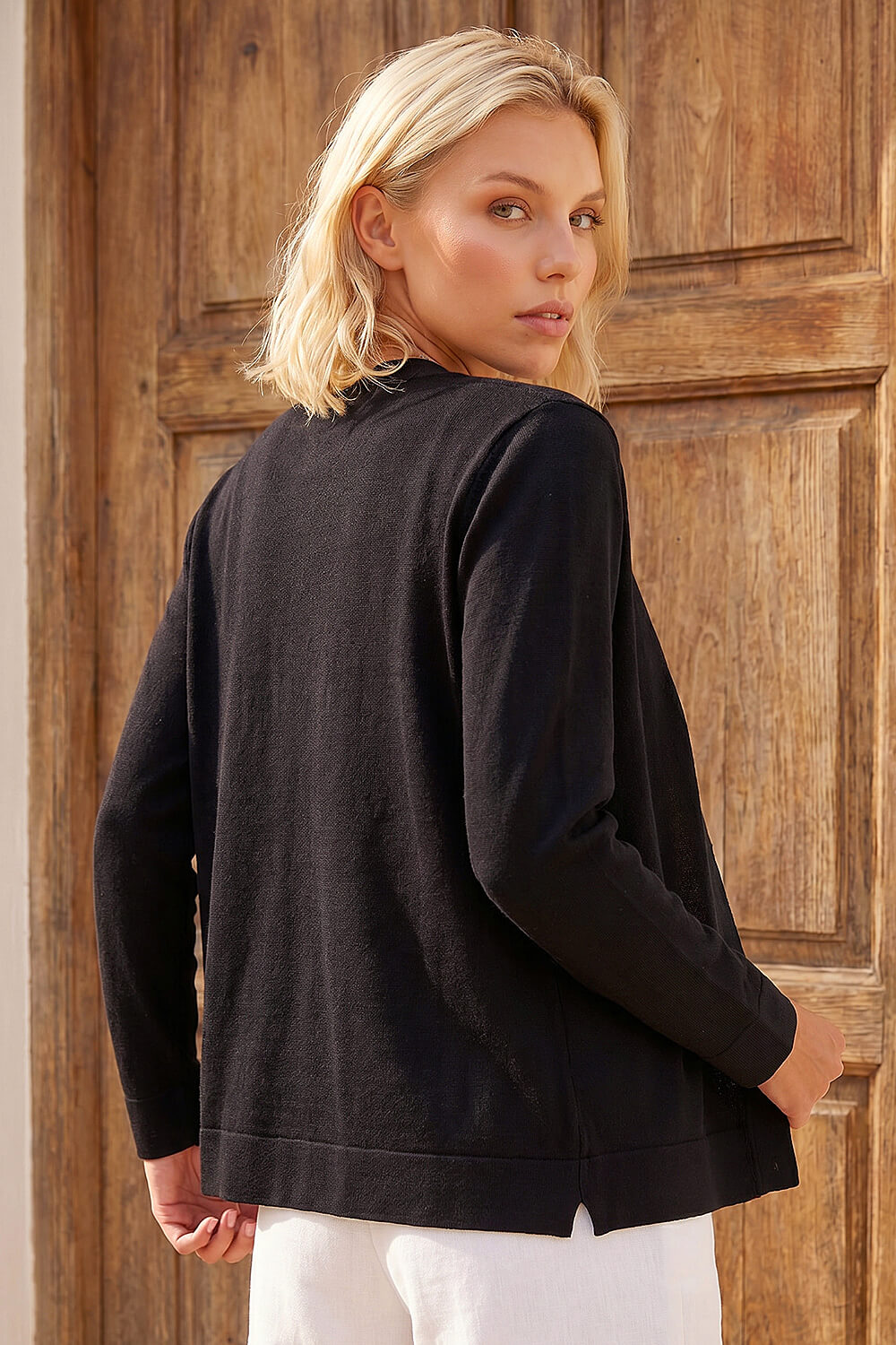 Black Petite Plain Stretch Cardigan, Image 4 of 4