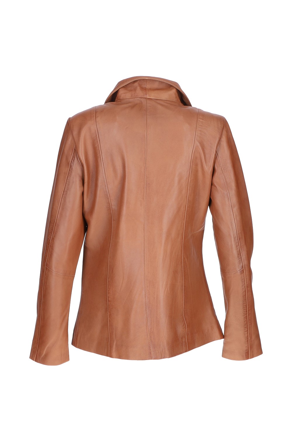 Tan Casual Leather Jacket with Classic Collar, Image 4 of 5