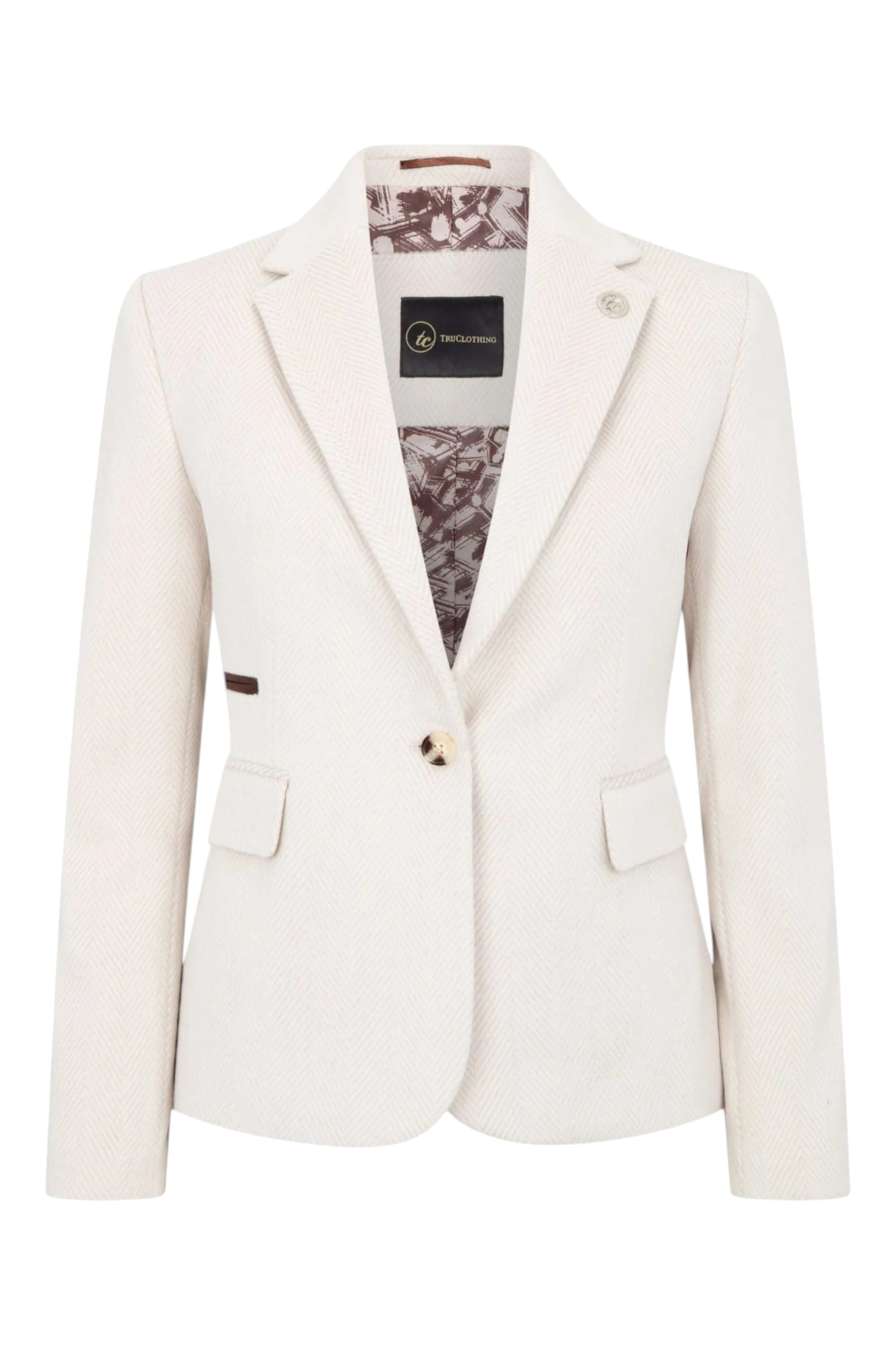 Cream Infinity Leather Cream Women's Cream Wool Blend Tweed Blazer, Image 1 of 6