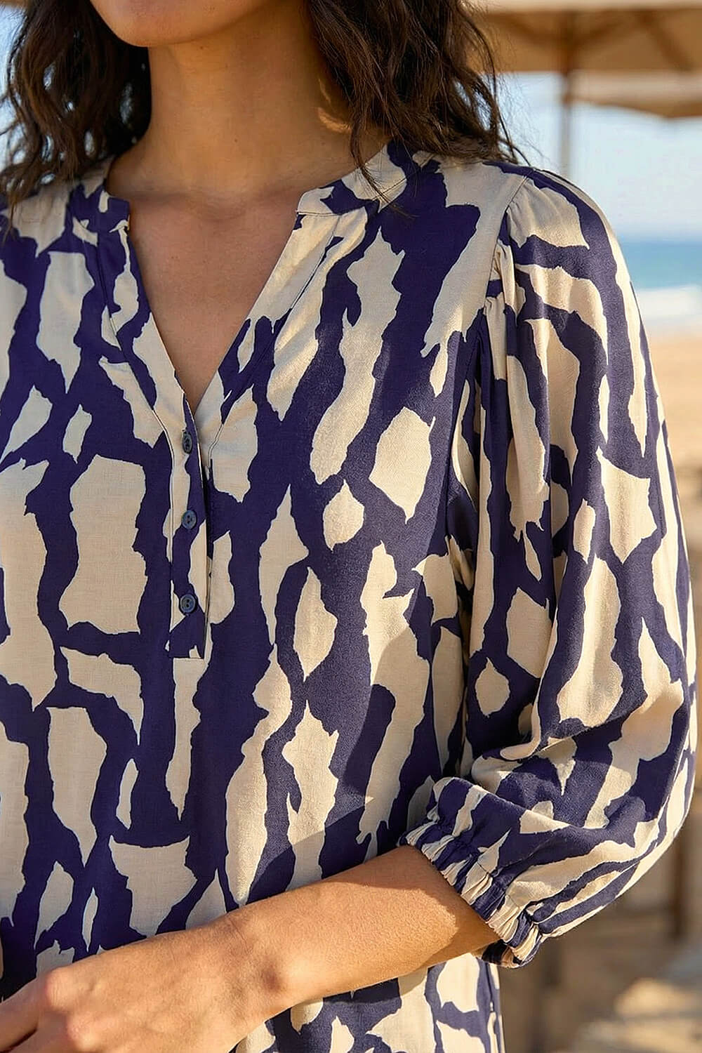 Navy Mono Abstract Print Top, Image 5 of 4