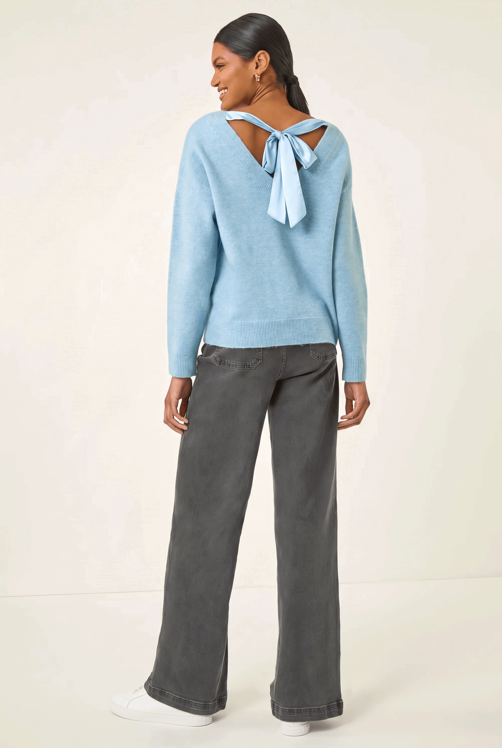 Blue Ribbon Bow Tie Back Jumper, Image 4 of 5