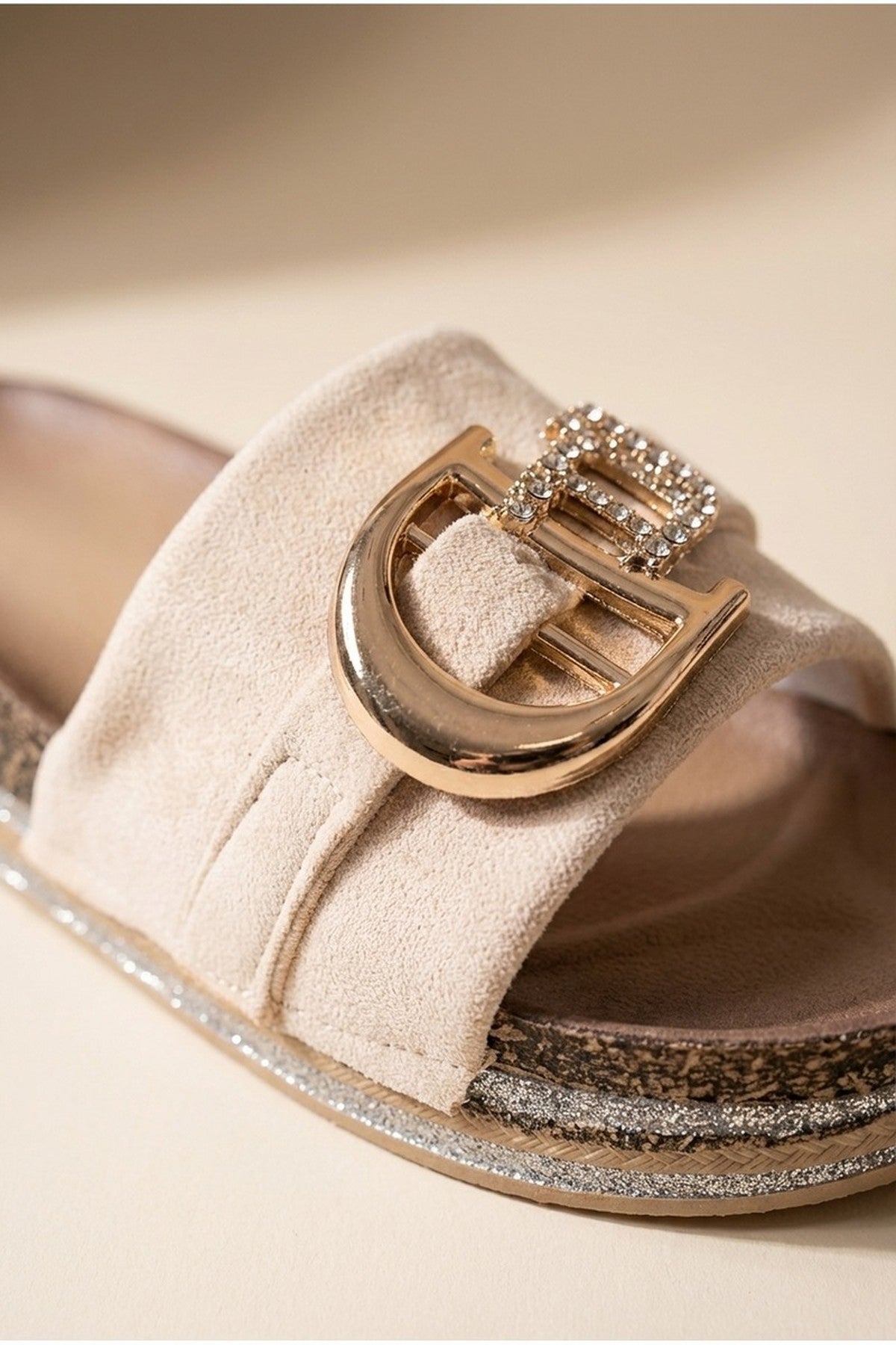 Beige iKrush Beige Mia Womens Embellished Cork Platform Sliders, Image 3 of 4