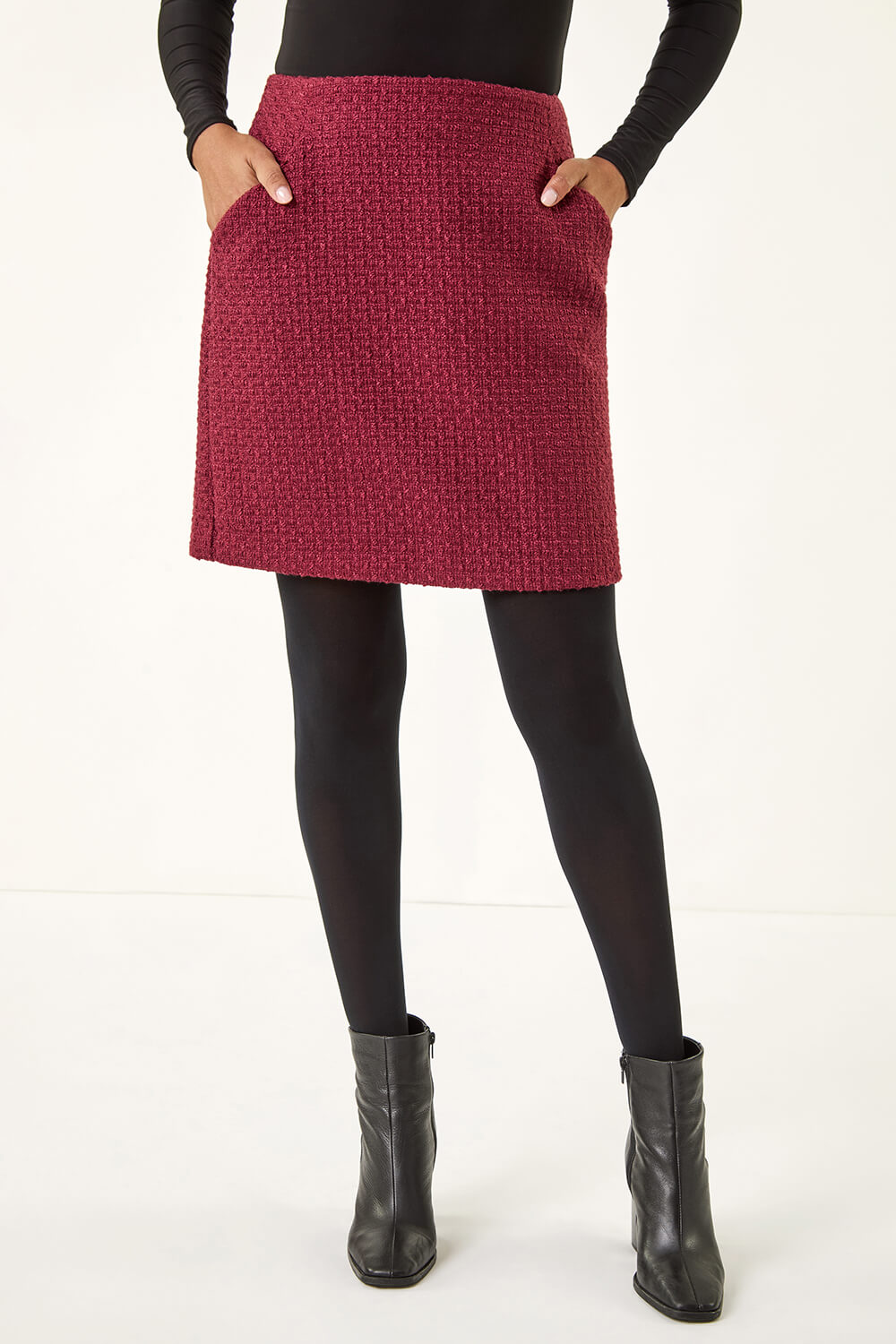 Roman Women's Wine Boucle Textured A-Line Skirt Size 14