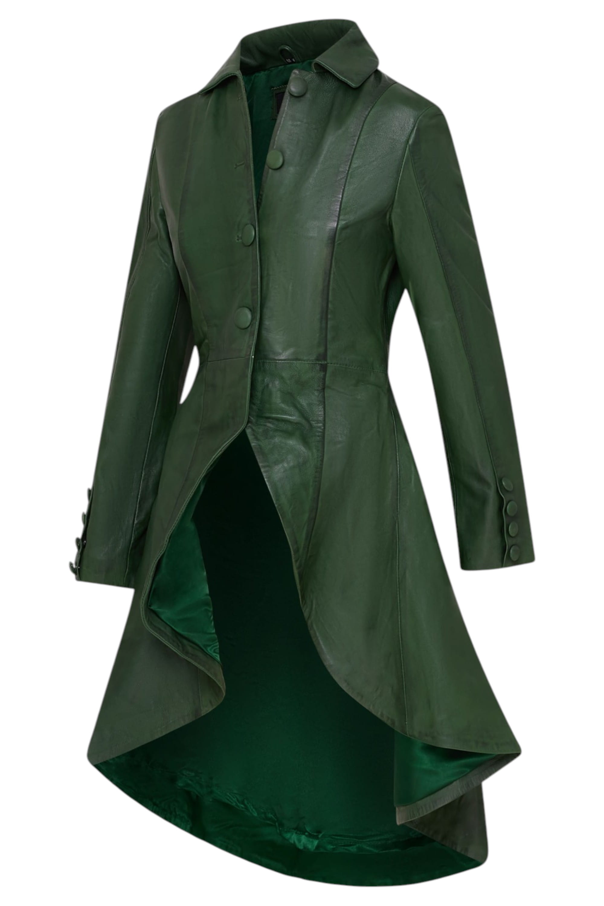 Green Goth Full Length Victorian Leather Coat, Image 2 of 6