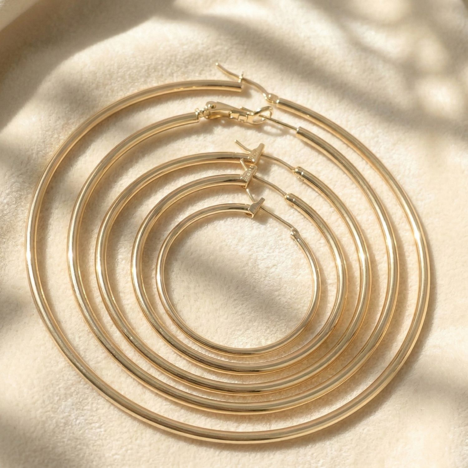 Gold Small Plain Gold Plated Hoop Earrings, Image 4 of 5