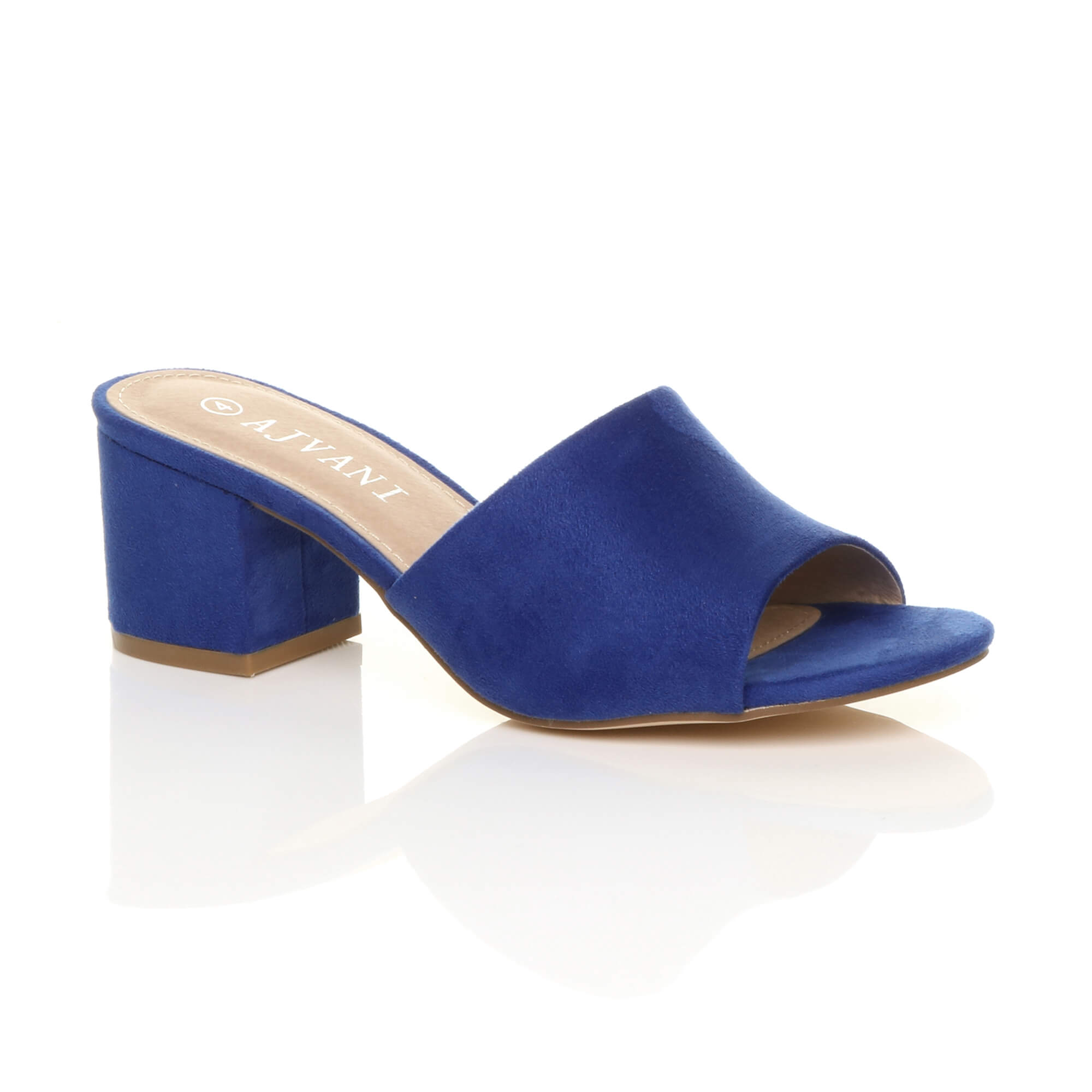 Royal Blue AJVANI Royal Blue Mid Block Heel Peep Toe Mules Sandals, Image 1 of 6