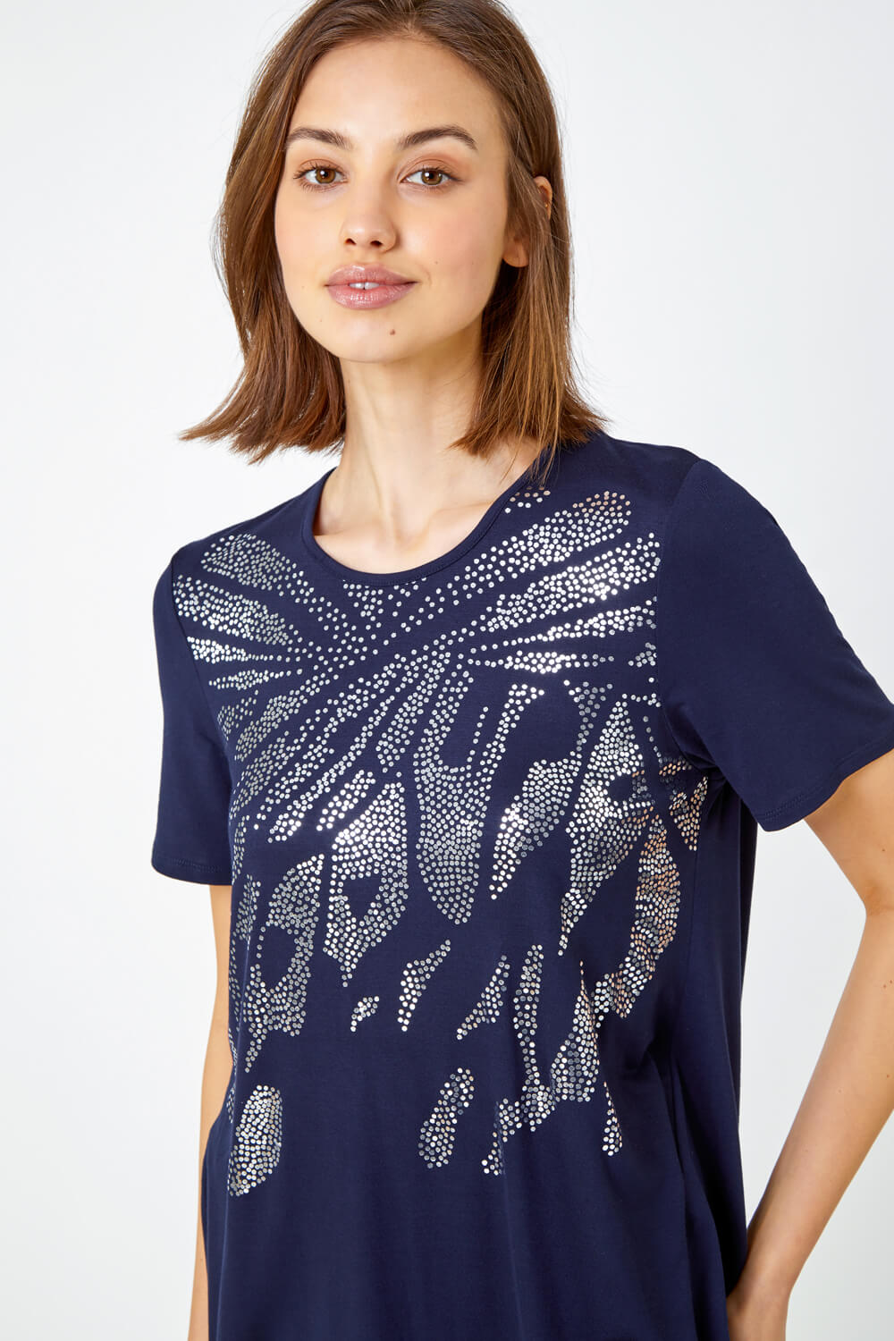 Navy Metallic Animal Print T-Shirt, Image 6 of 5
