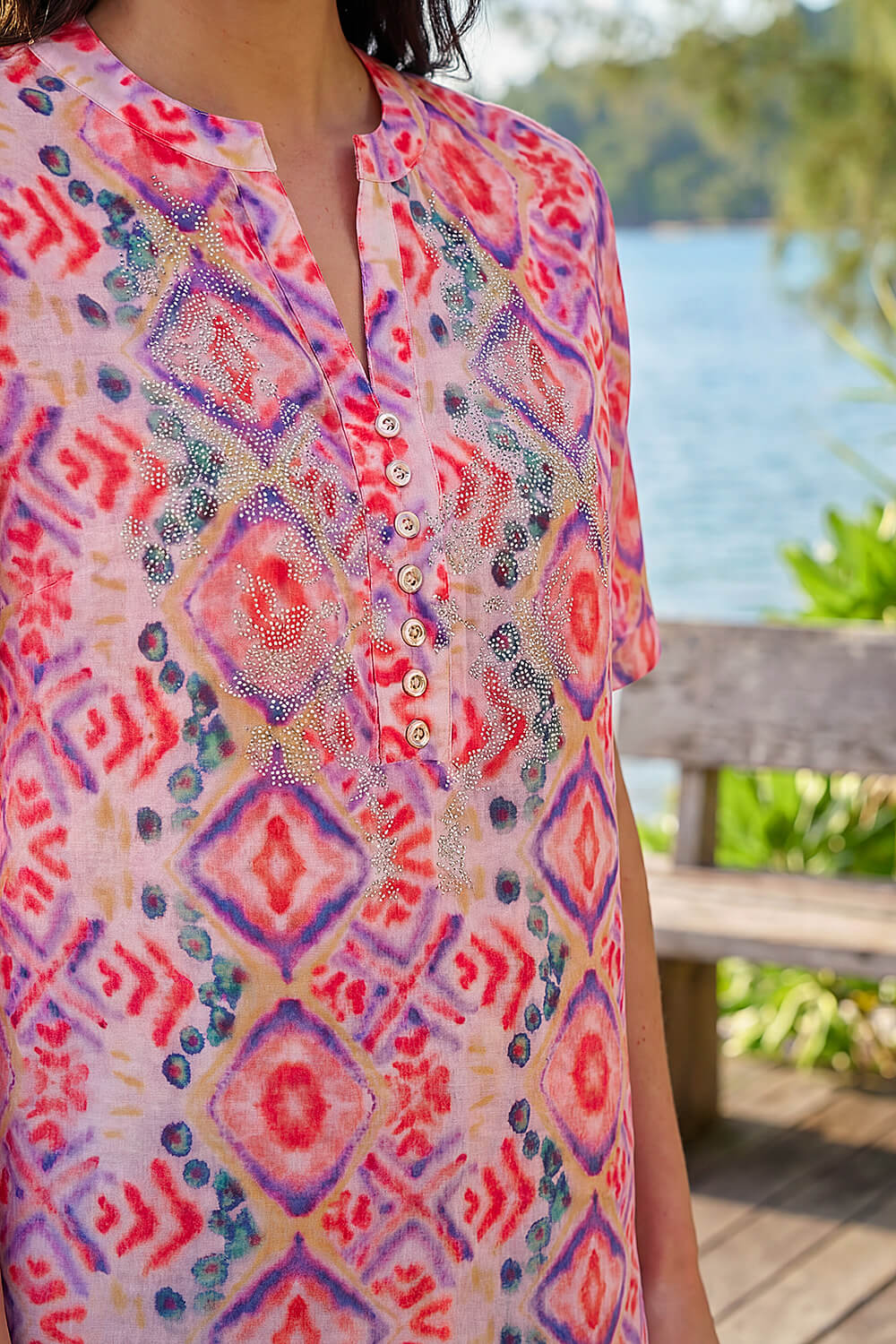 Purple Watercolour Print Embellished Top, Image 5 of 4