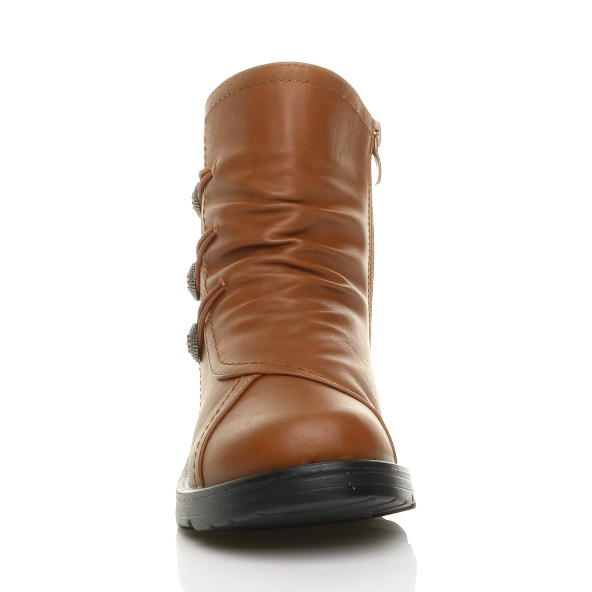 Tan AJVANI Tan Low Wedge Comfort Button Ankle Boots, Image 6 of 6
