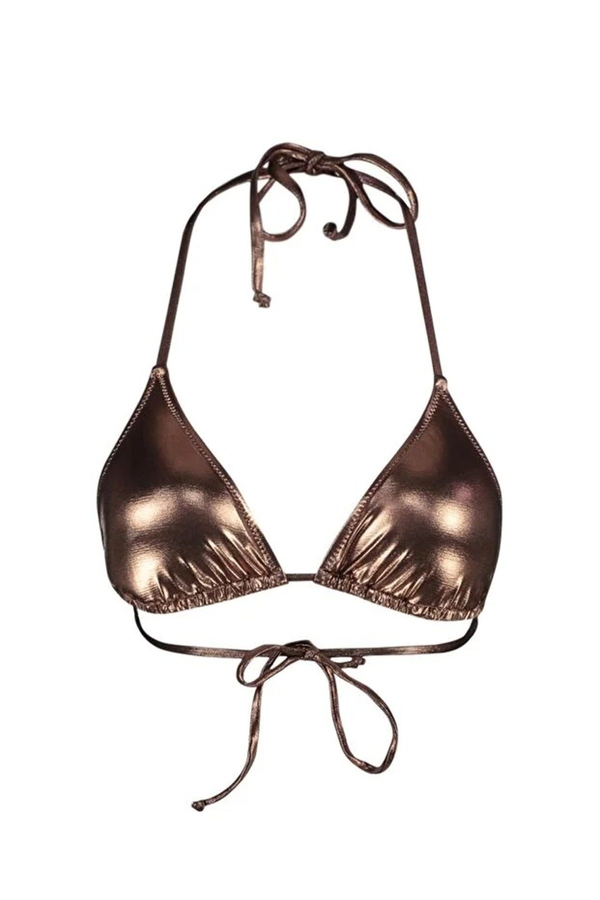 Brown WOVCOR Brown Metallic Triangle Bikini Top, Image 3 of 5