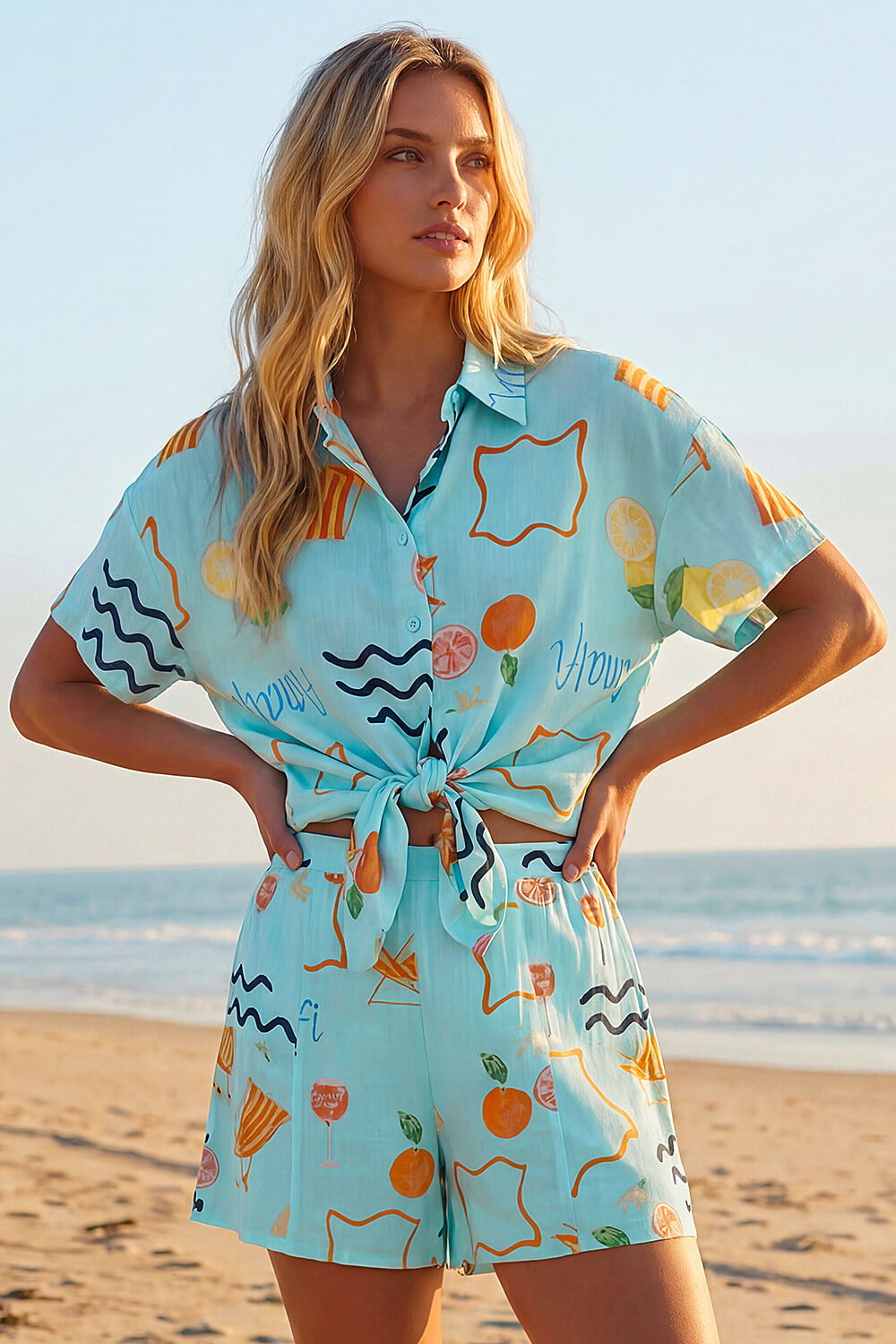 Blue Dusk Beach Print Shorts, Image 6 of 5