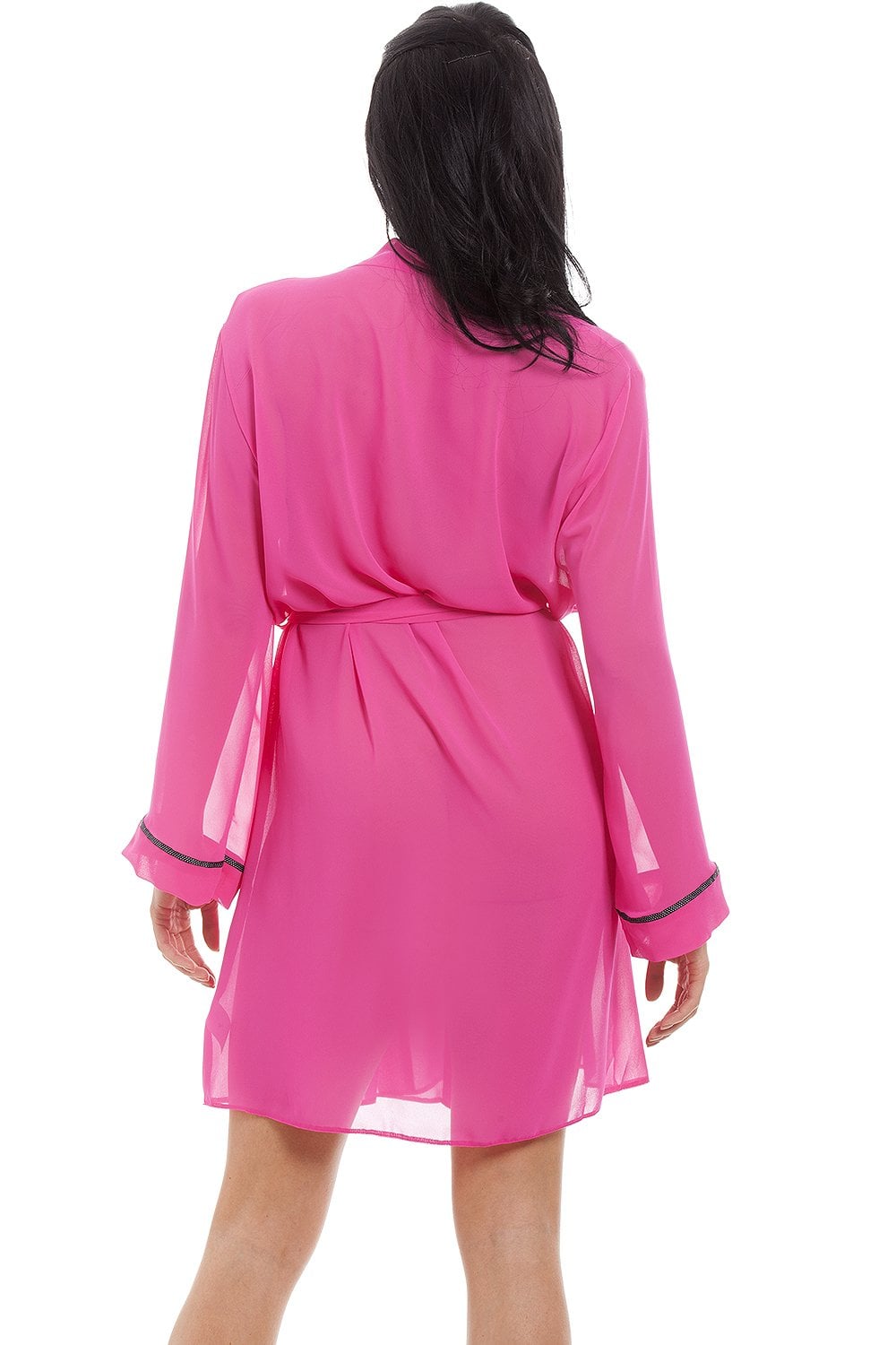 Pink Camille Lingerie Pink Lightweight Chiffon Chemise & Wrap Set, Image 4 of 6