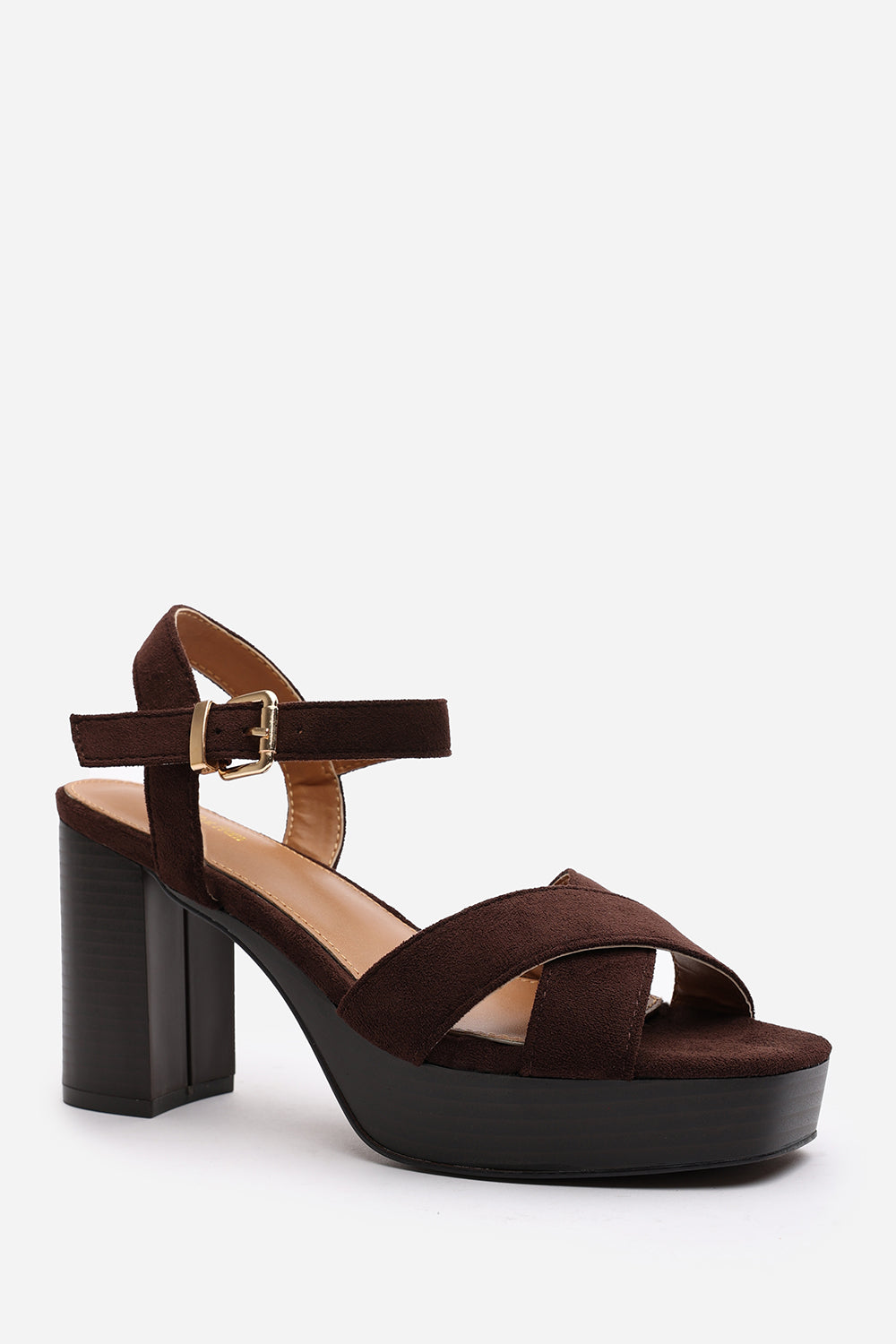 Dark Brown 'Yvette' Cross Over Platform Sandals, Image 3 of 7