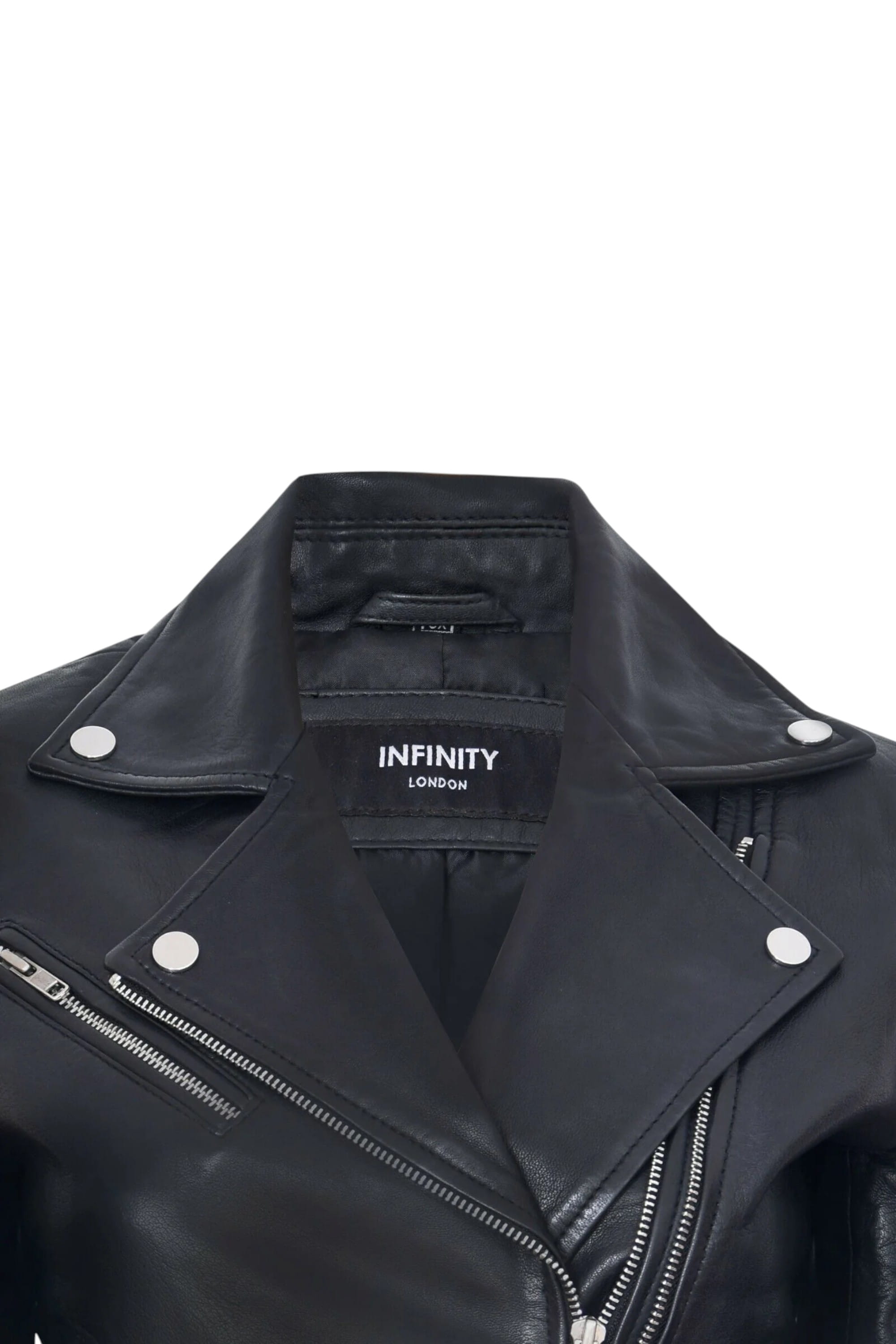 Black Womens Leather Retro Biker Jacket-Madely, Image 4 of 4