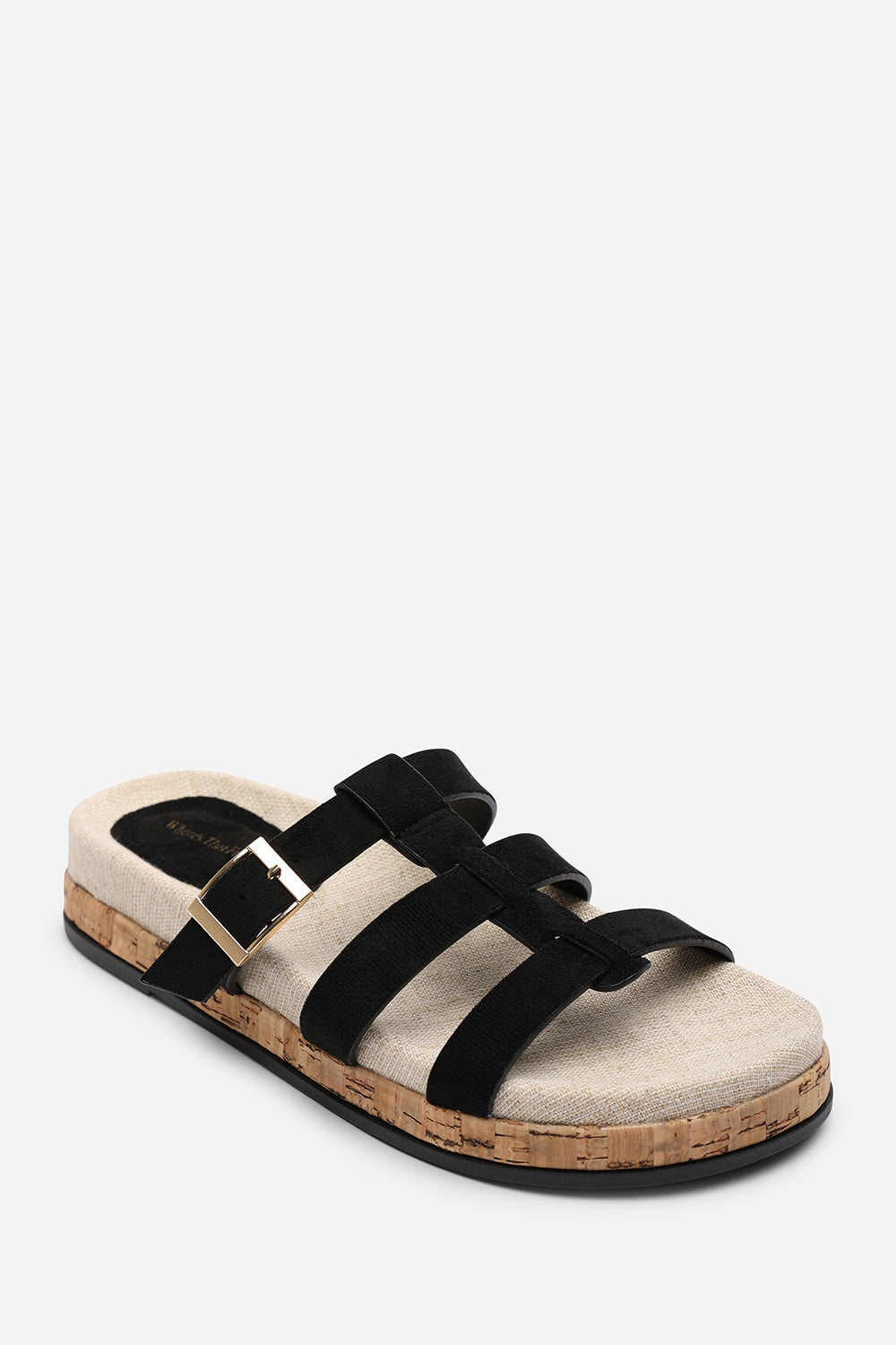 Black Where's That From Black Bambi Multi Strap Footbed Sandal, Image 1 of 6