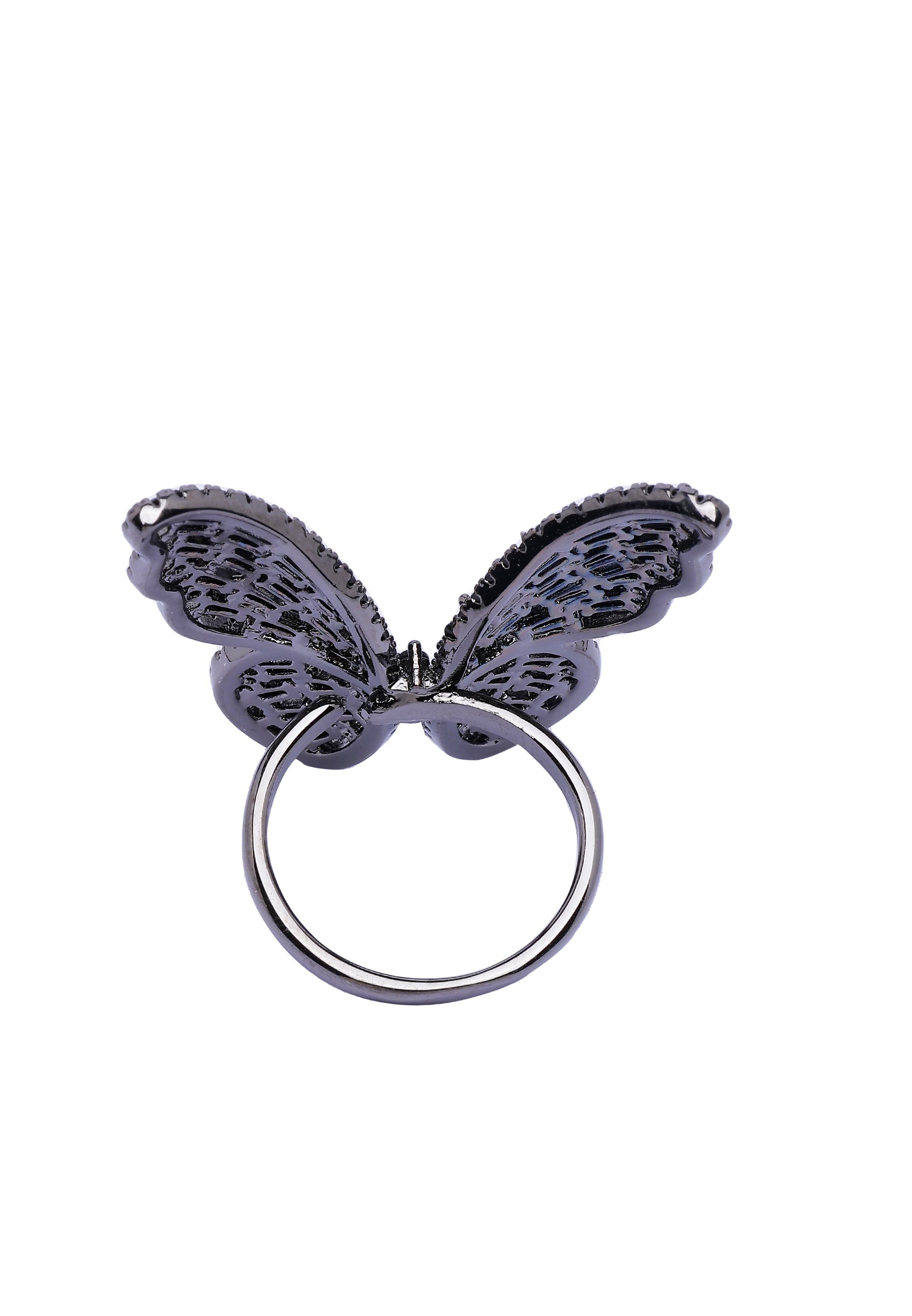 Black Contemporary Butterfly Ring - Free-Size, Image 4 of 6