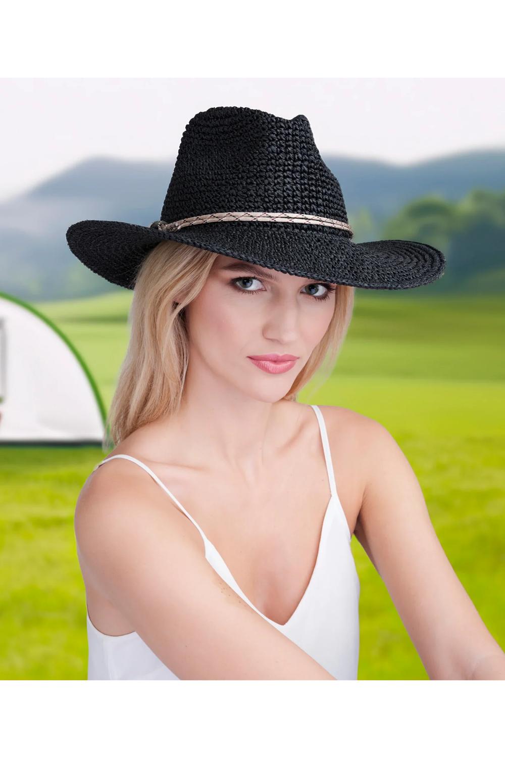 Black Marleigh - Straw Fedora Hat - Black, Image 1 of 2