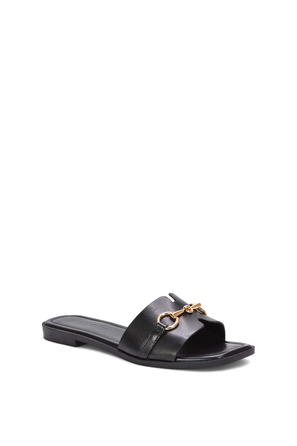 Black XY LONDON Black 'Lesley' Square Toe Mule Slider Sandals With Buckle Detail, Image 2 of 5