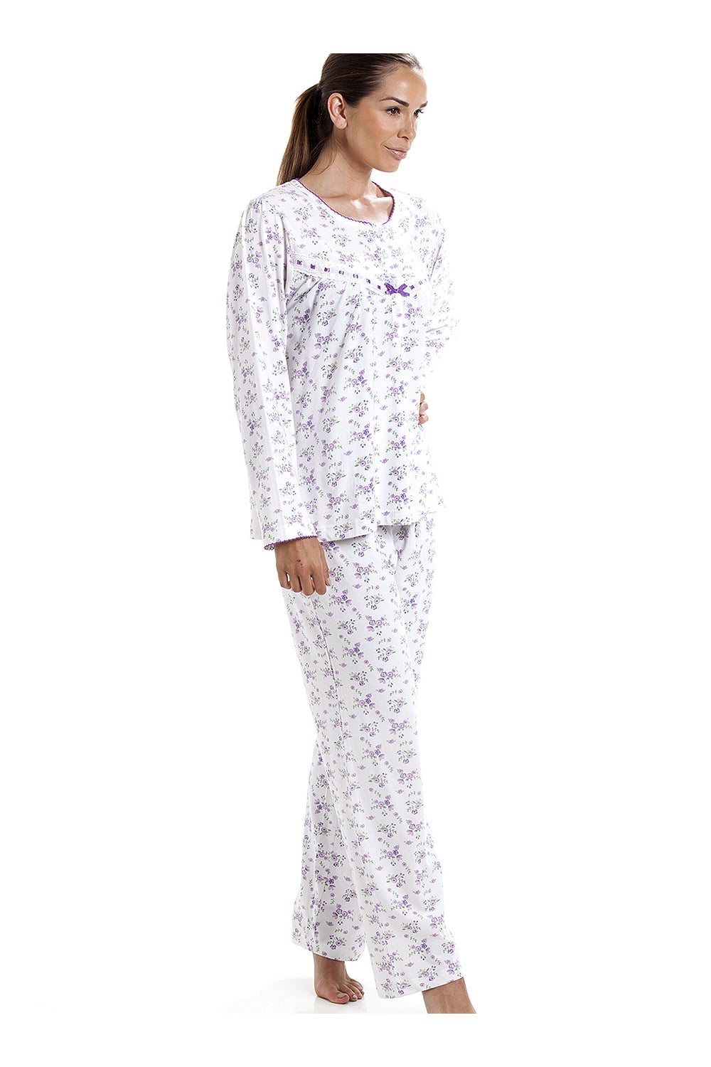 Lilac Camille Lingerie Lilac Jersey Cotton Ditsy Floral Print Pyjama Set, Image 4 of 5
