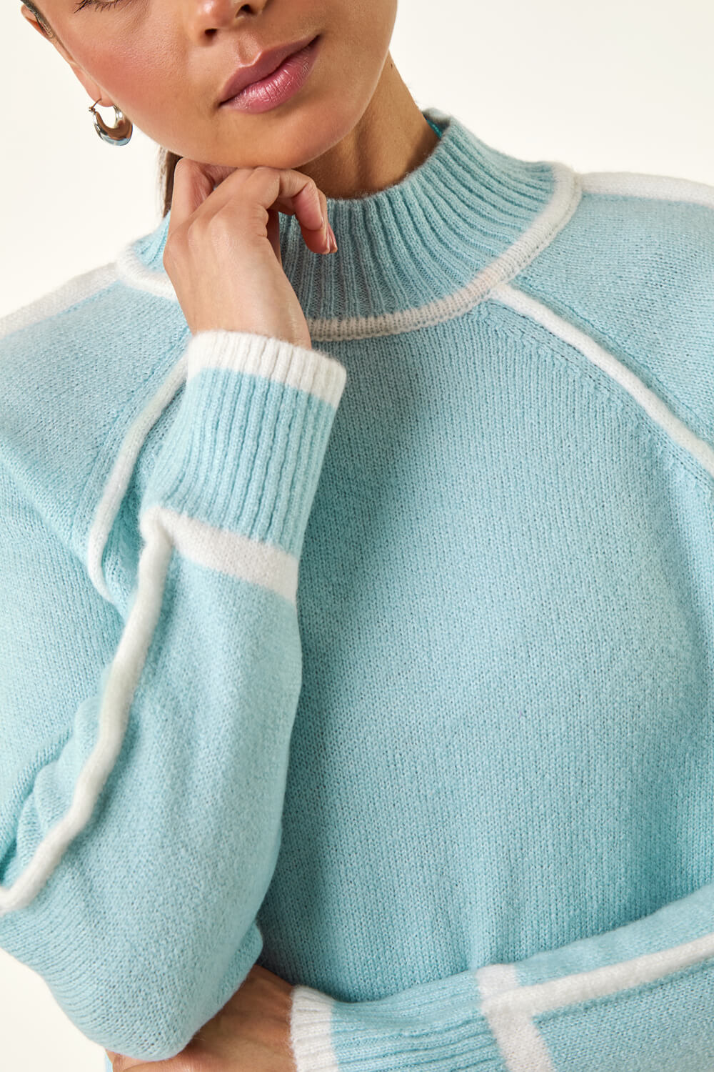 Blue Petite Contrast Ribbed Knit Jumper, Image 1 of 5