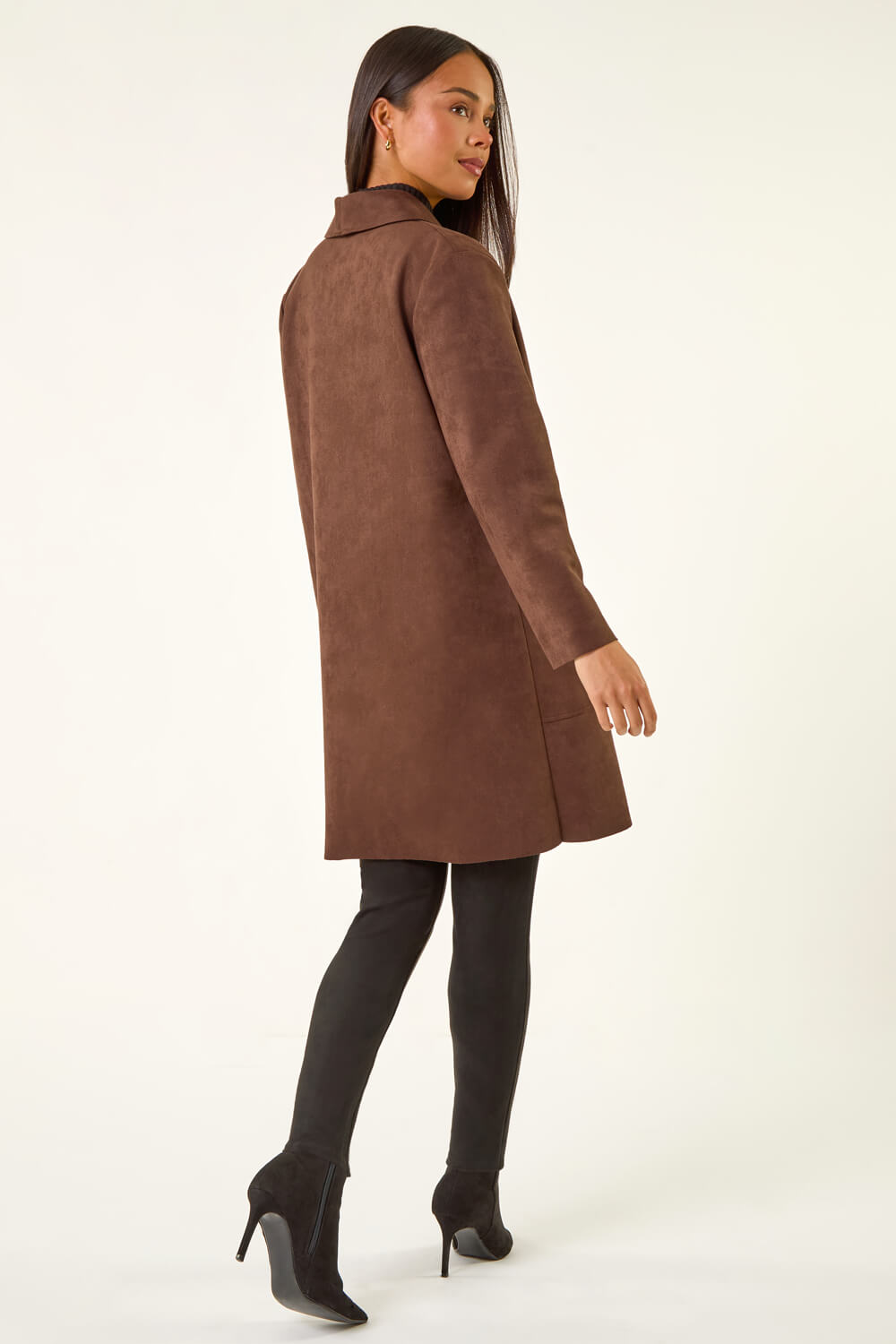 Chocolate Petite Faux Suede Pocket Jacket, Image 4 of 5