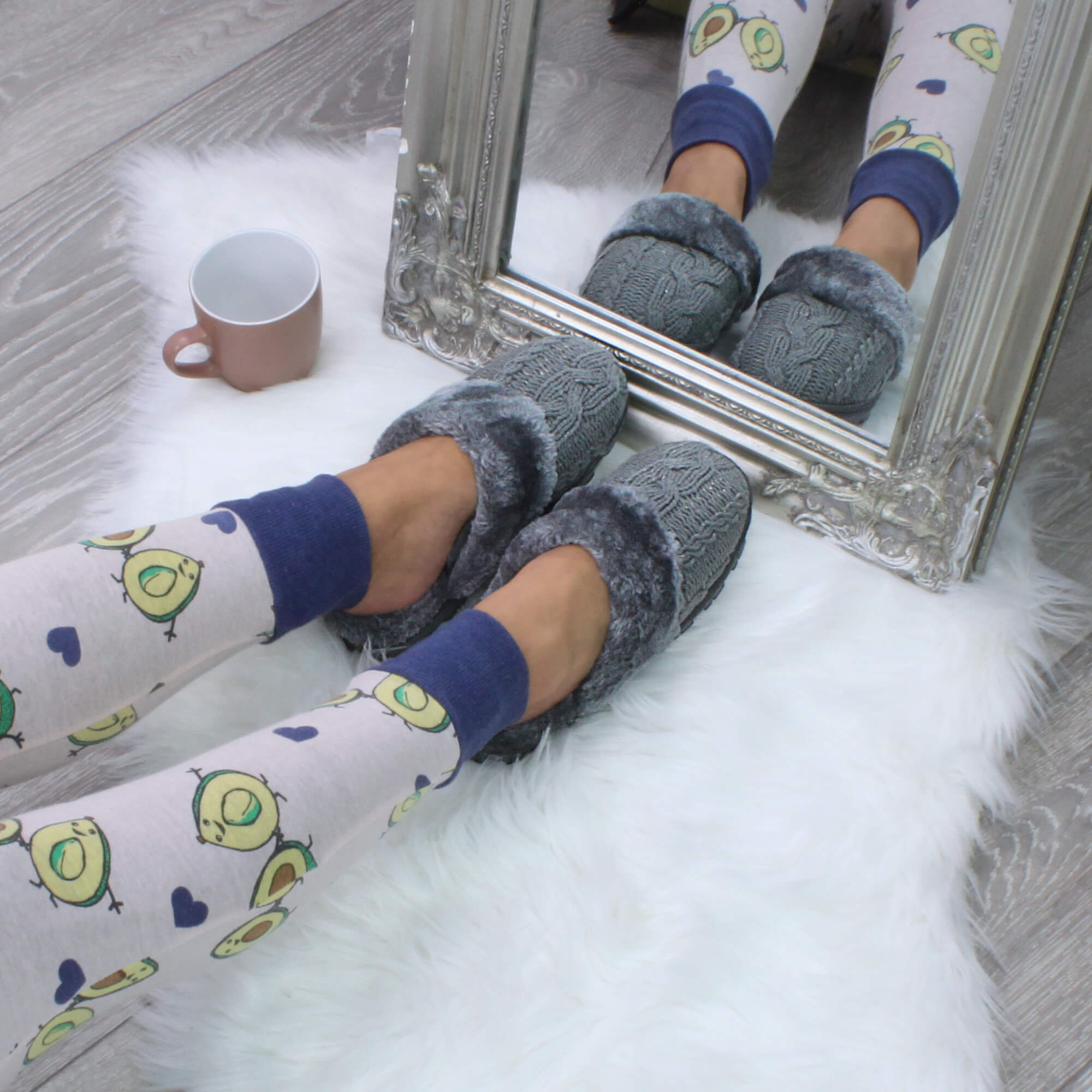 Grey AJVANI Grey Glitter Knitted Mules Slippers, Image 4 of 5