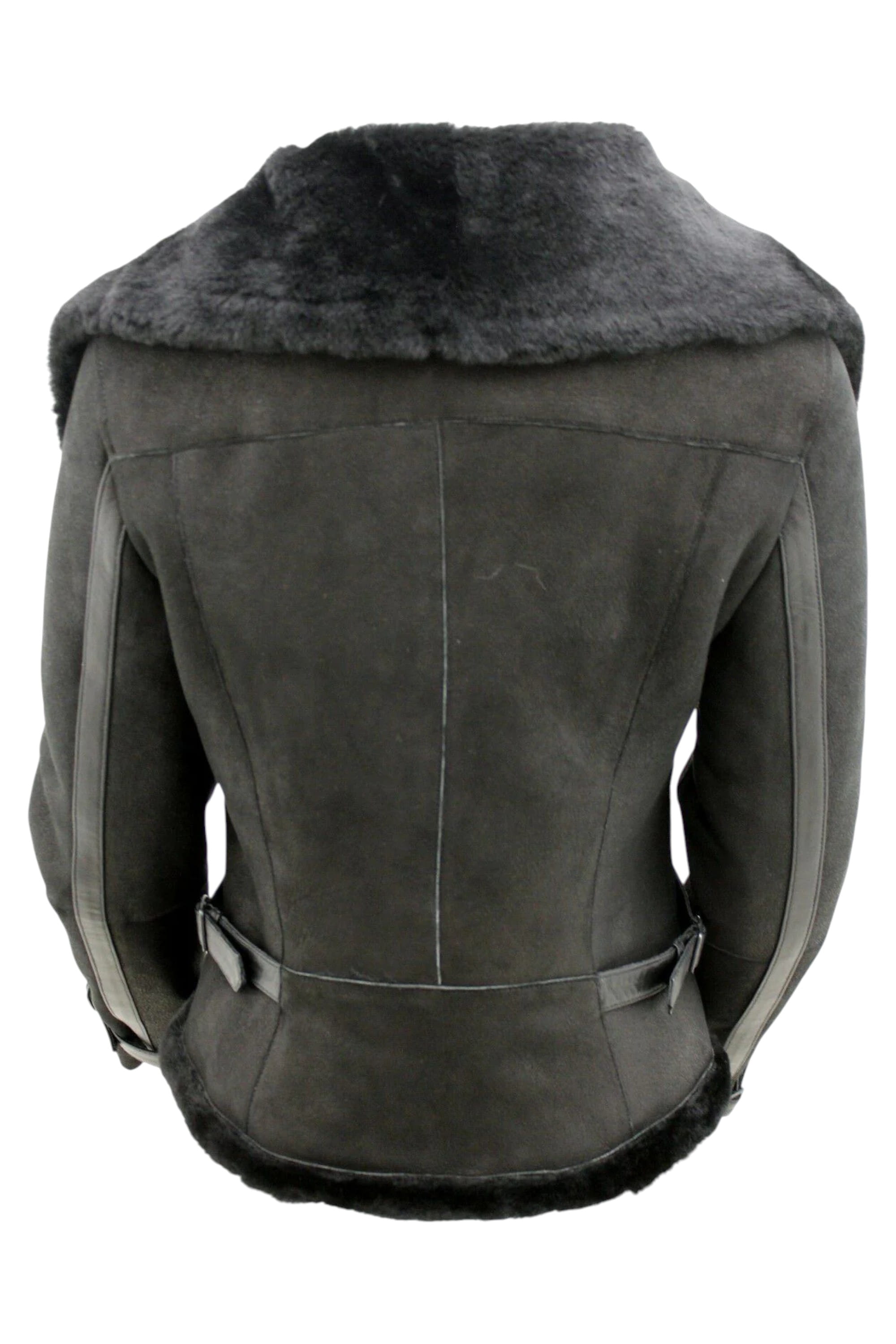 Black Merino Sheepskin Aviator Leather Jacket, Image 4 of 6