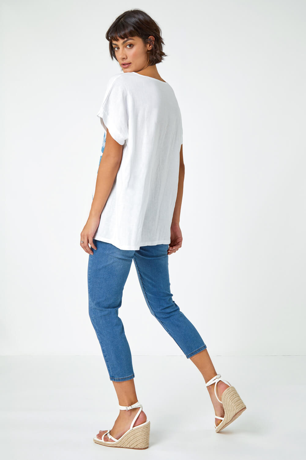 Light Blue Embellished Floral Print Tunic Top, Image 4 of 5