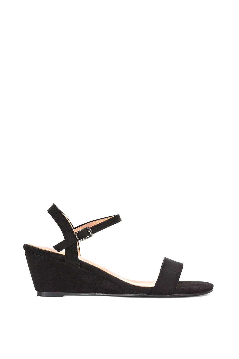 Black 'Alissa' Low Wedge Heel Sandals With Ankle Strap