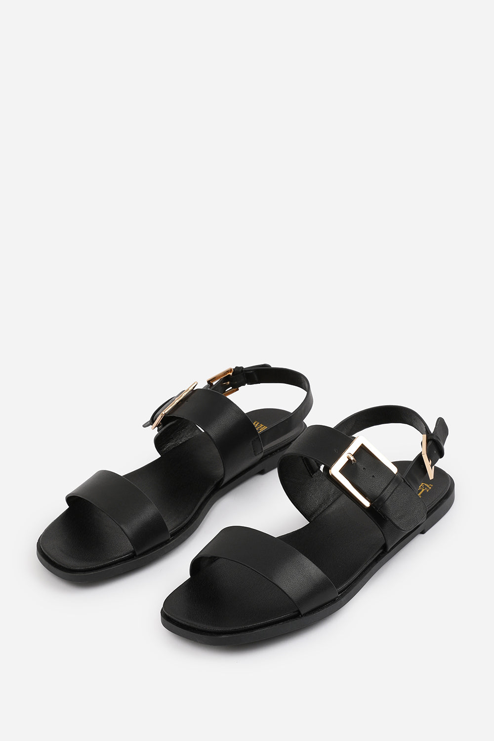Black 'Uma' Classic Flat Sandals With Strap, Image 3 of 5