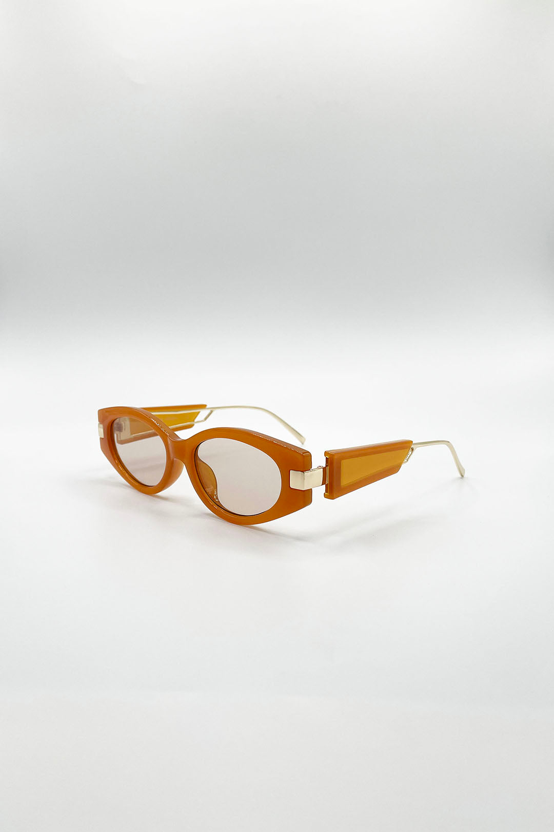 Orange Oval Metal Detail Sunglasses, Image 3 of 5