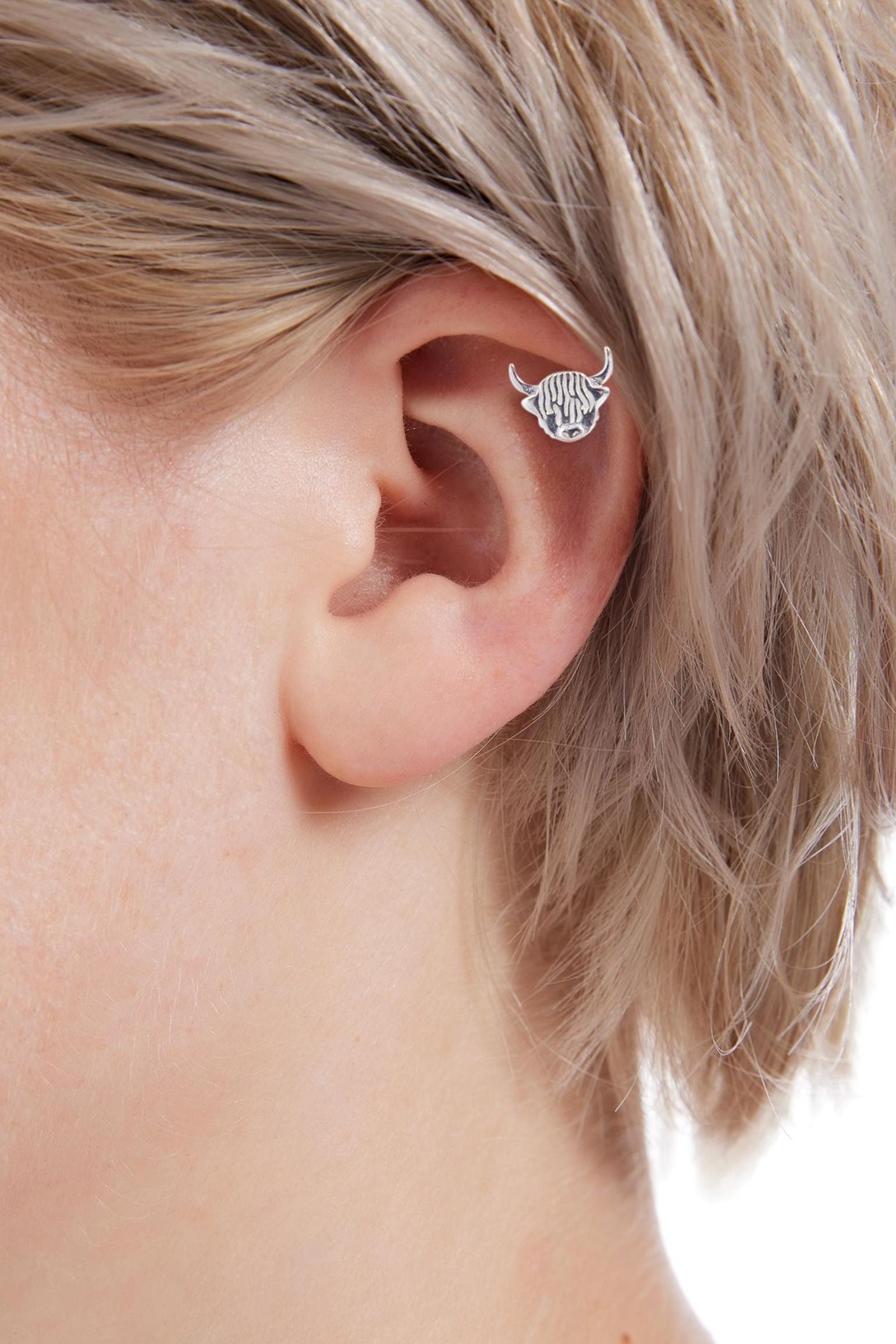 Silver Highland Cow Cartilage Stud - Single, Image 1 of 2