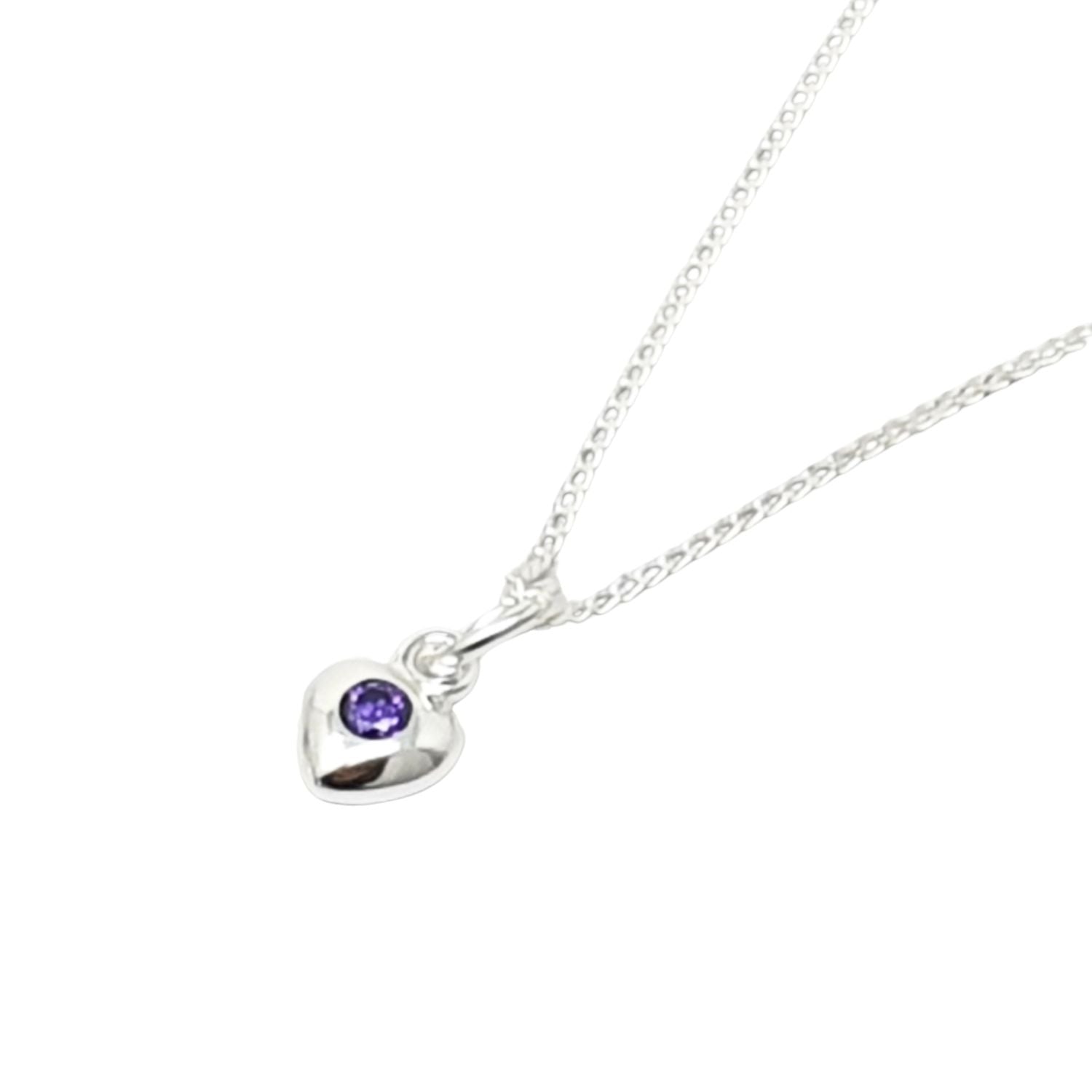 Purple Mini Amethyst February Birthstone Heart Silver Necklace