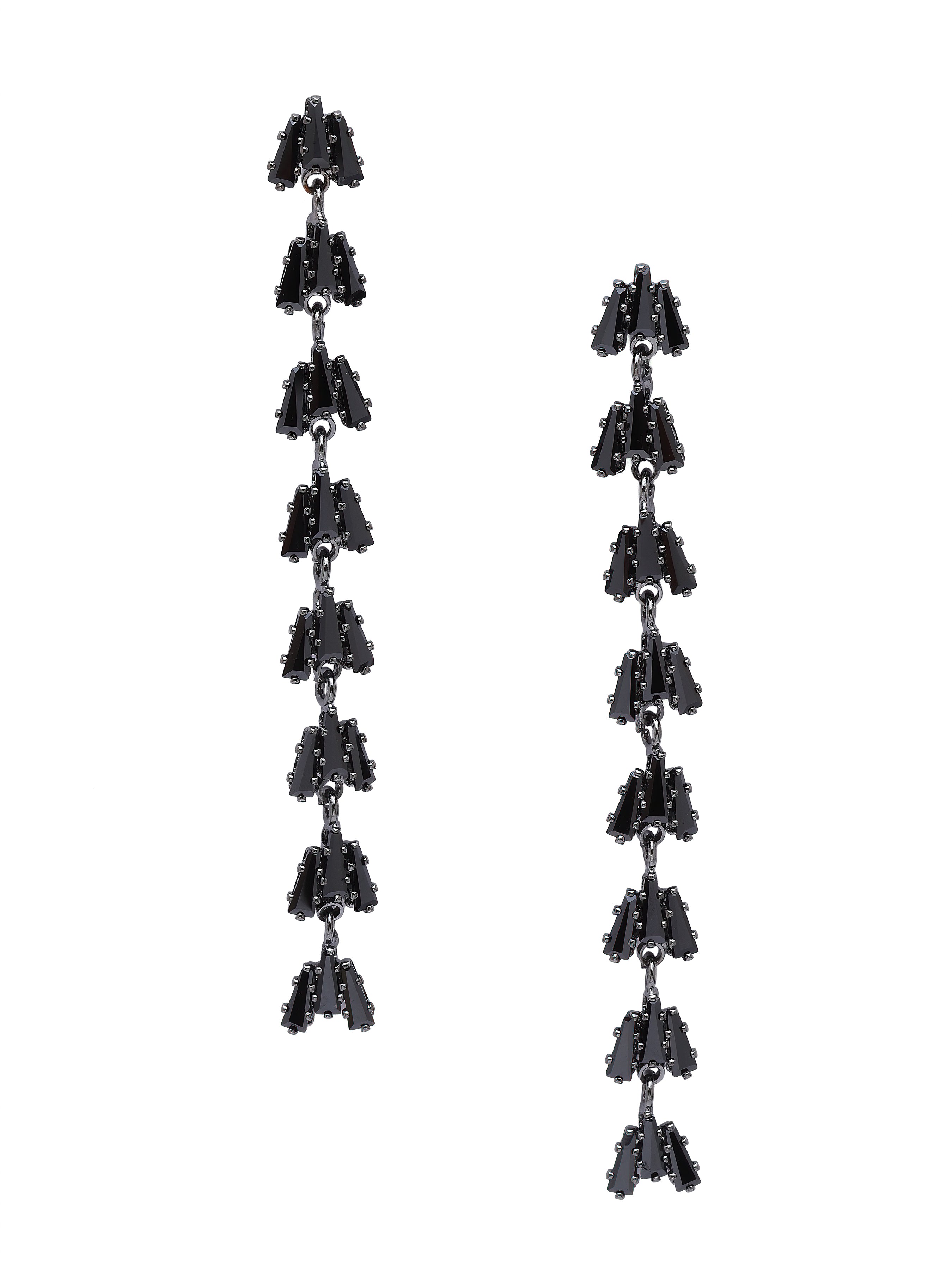 Black Linear Fringe Drop Earrings