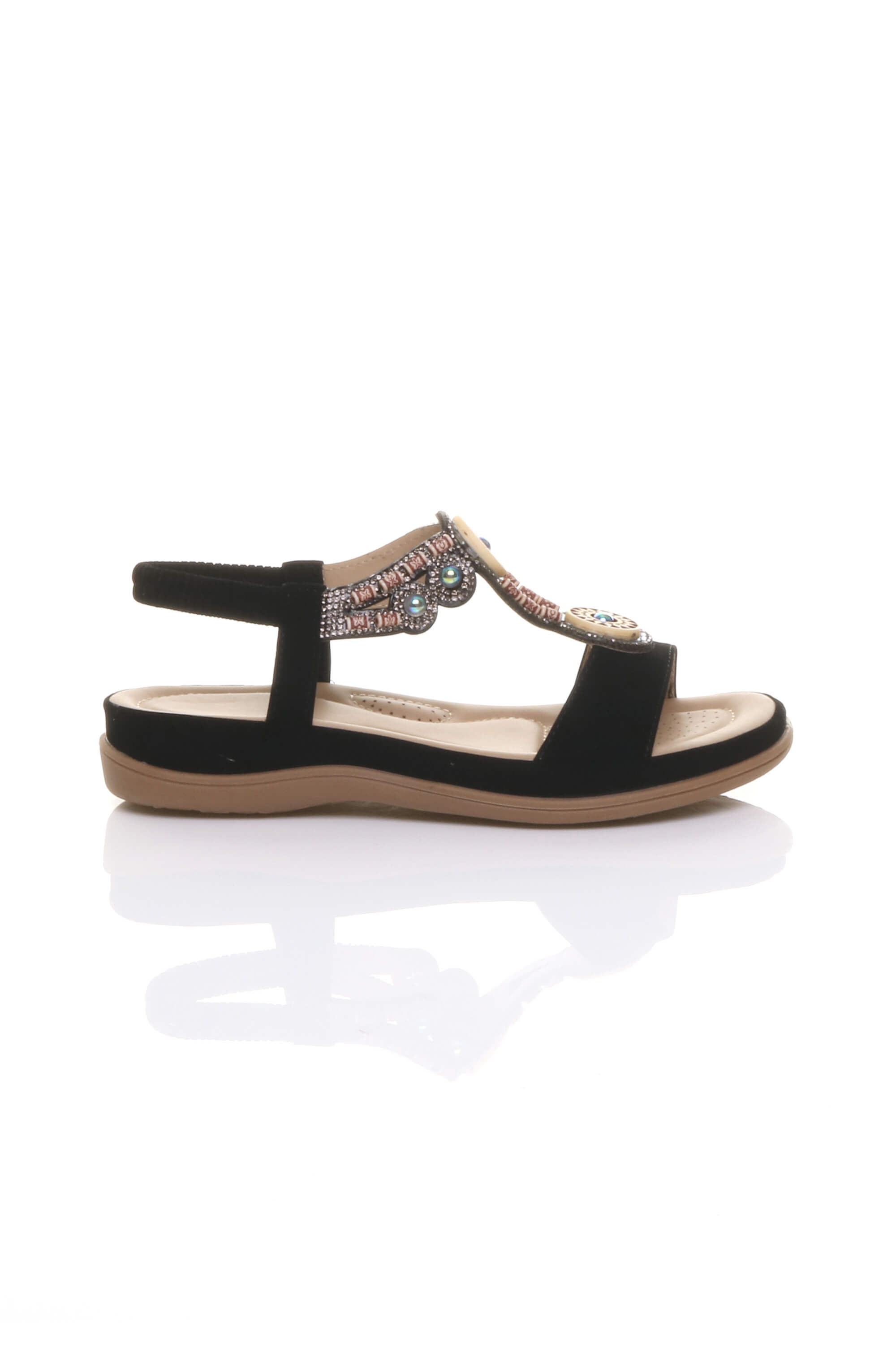 Black AJVANI Black Slingback Beaded T-Bar Sandals, Image 2 of 4